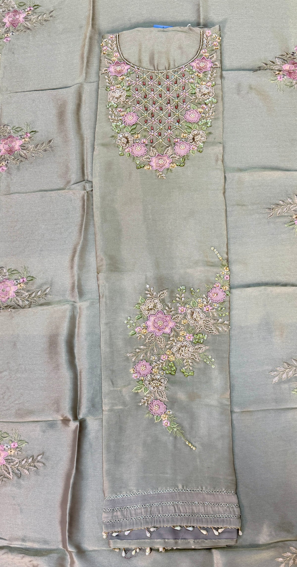 Premium Giraffe Tissue Hand Embellished Unstitched Suit(2 Colours)