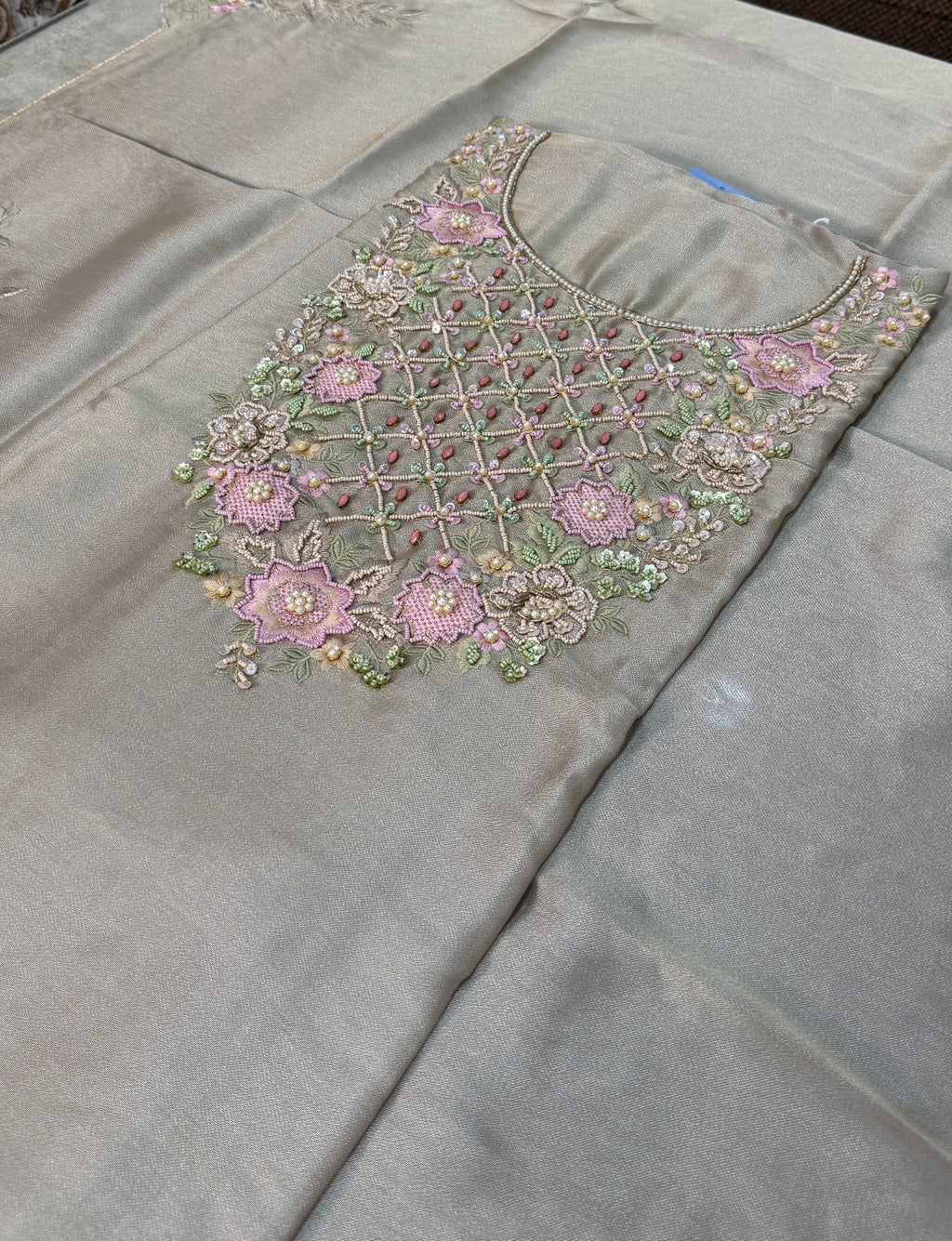 Premium Giraffe Tissue Hand Embellished Unstitched Suit(2 Colours)