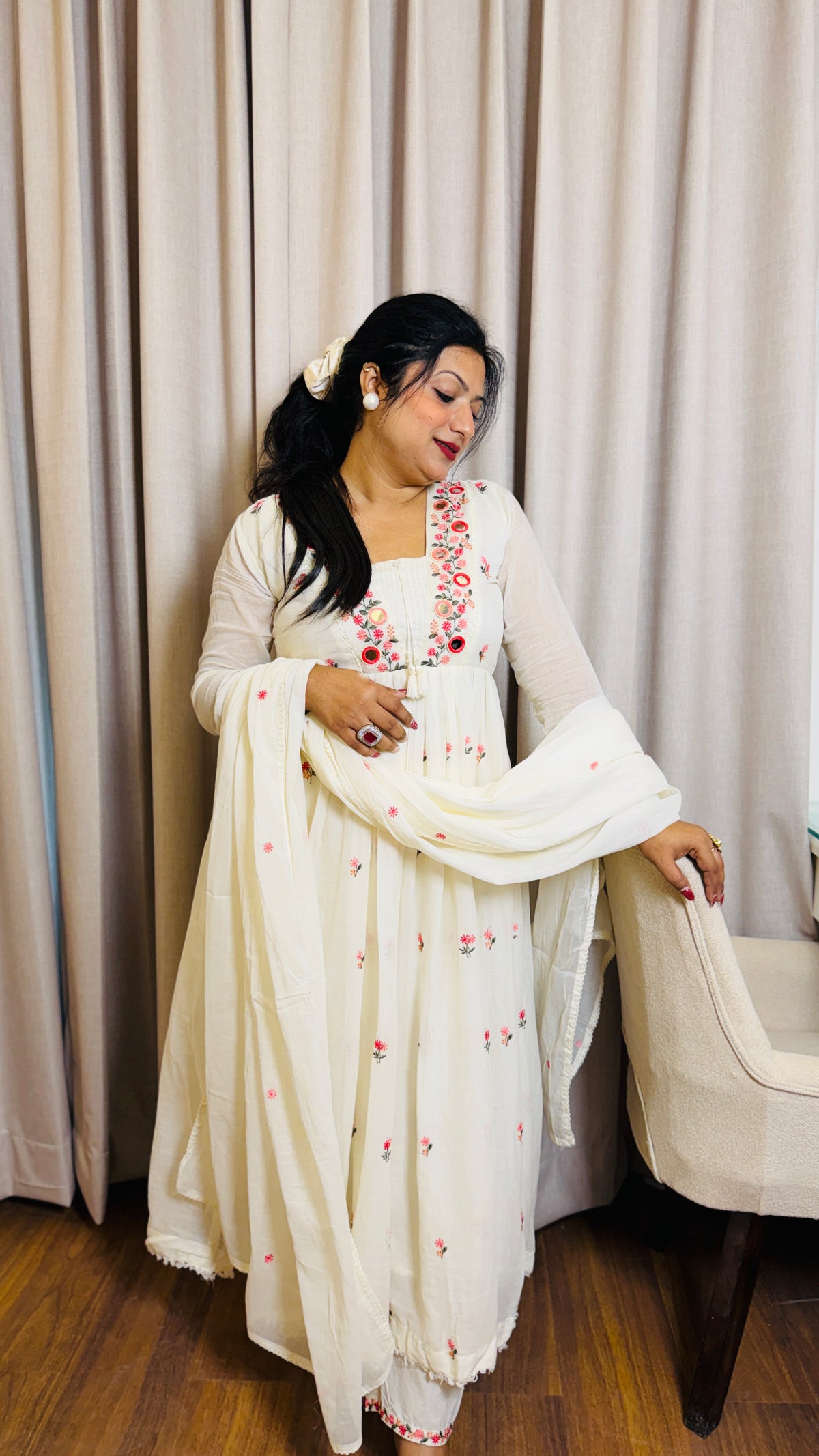 Ivory Mul Cotton Anarkali