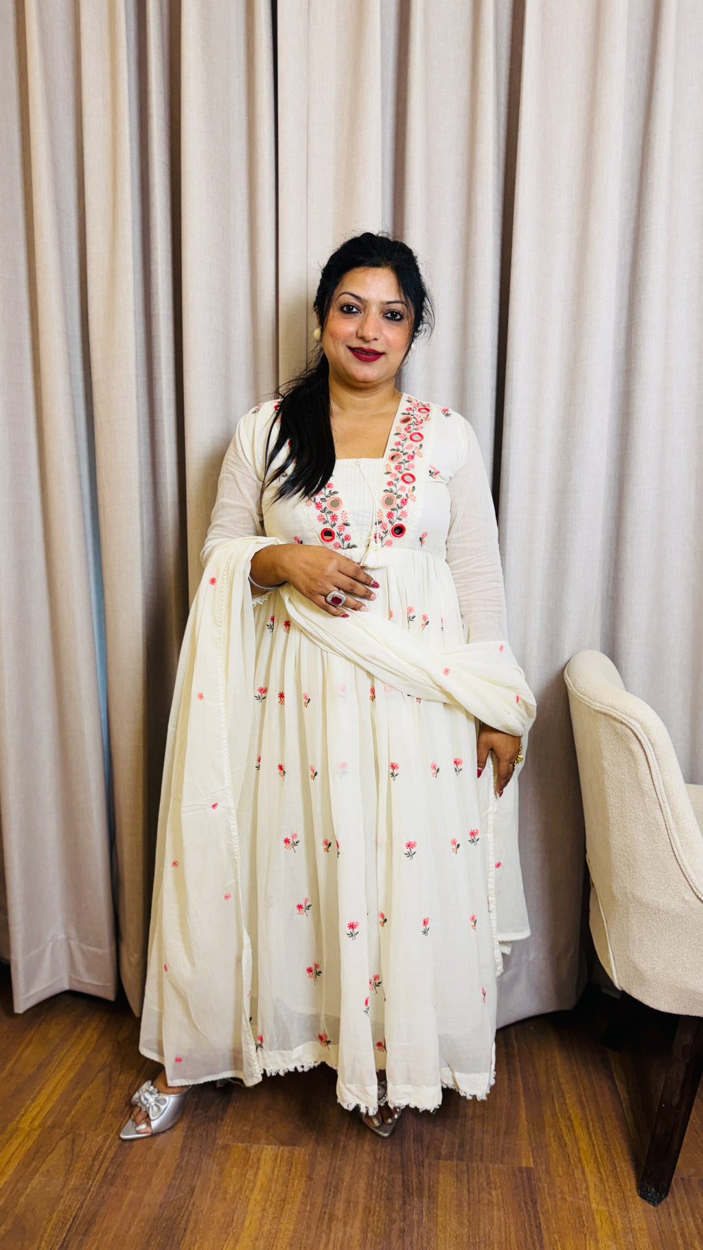 Ivory Mul Cotton Anarkali