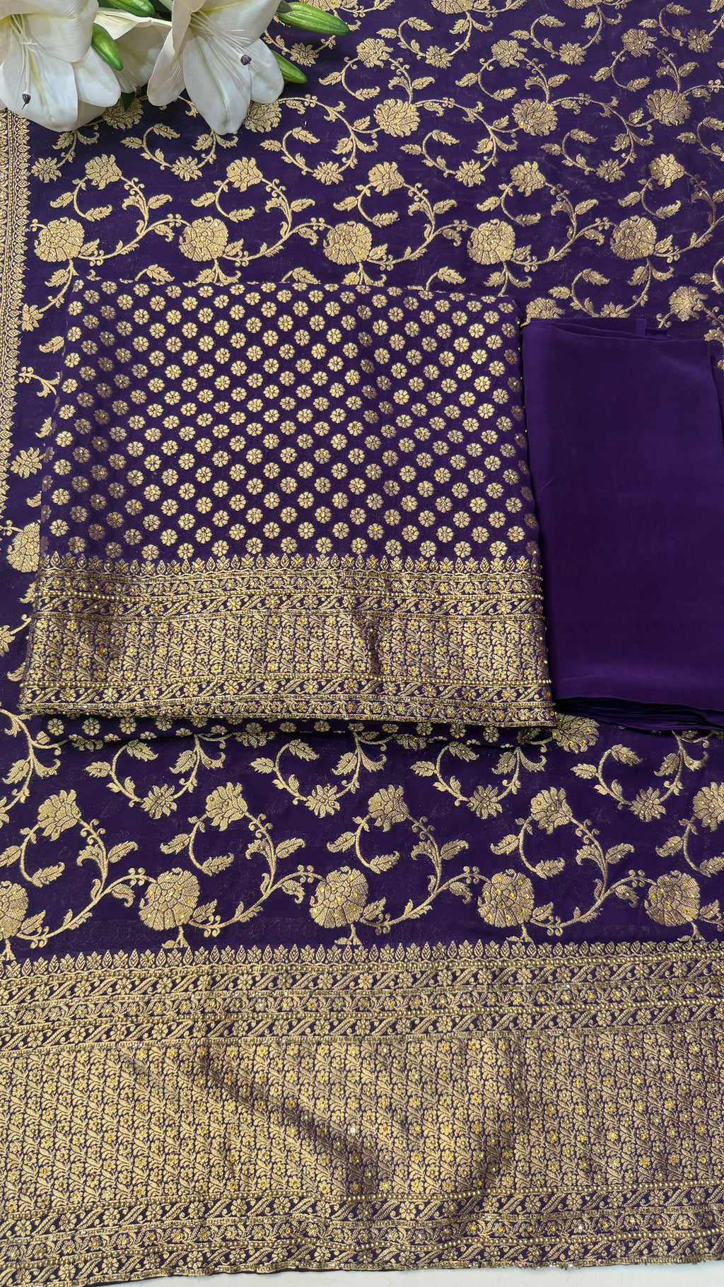 Luxurious Banarasi Georgette Khaddi Unstitched Suit(2 Colours)