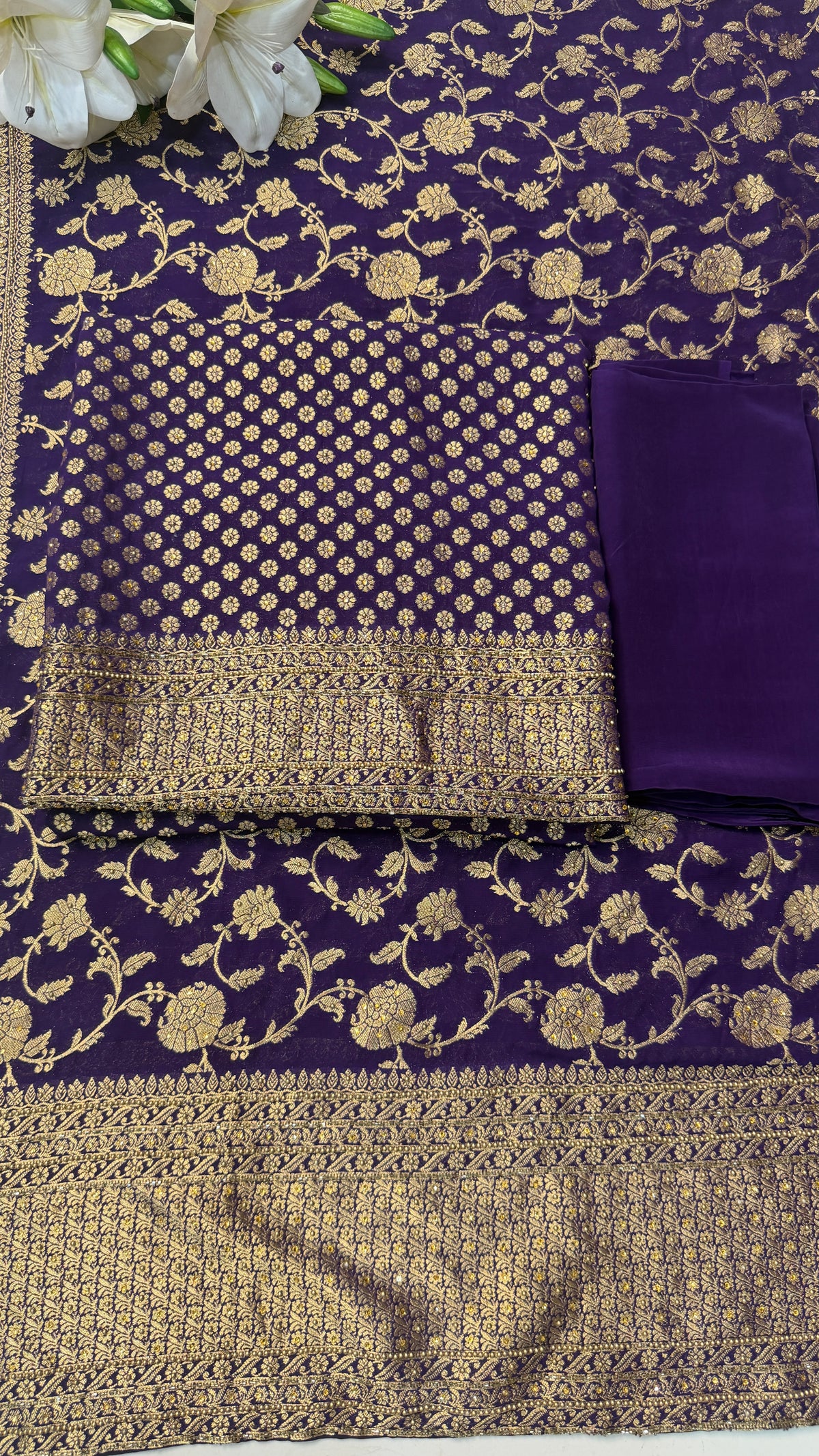 Luxurious Banarasi Georgette Khaddi Unstitched Suit(2 Colours)