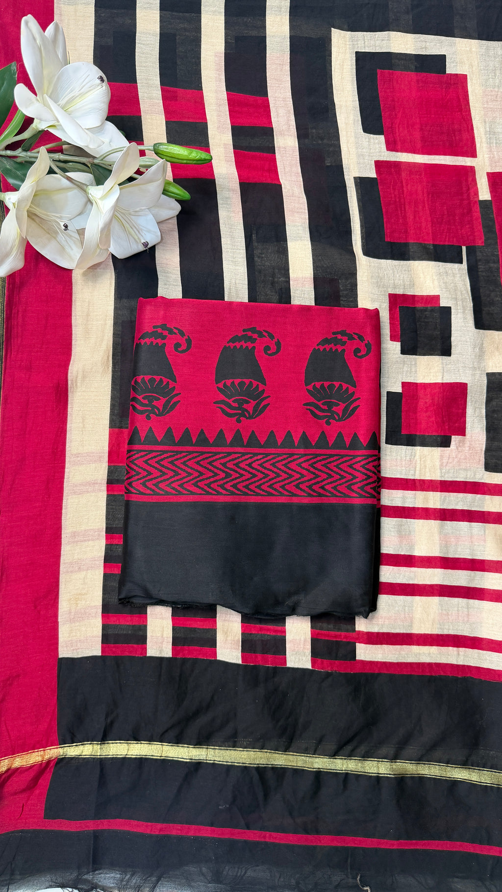 Pure Maheshwari Suit (Pink & Rust)