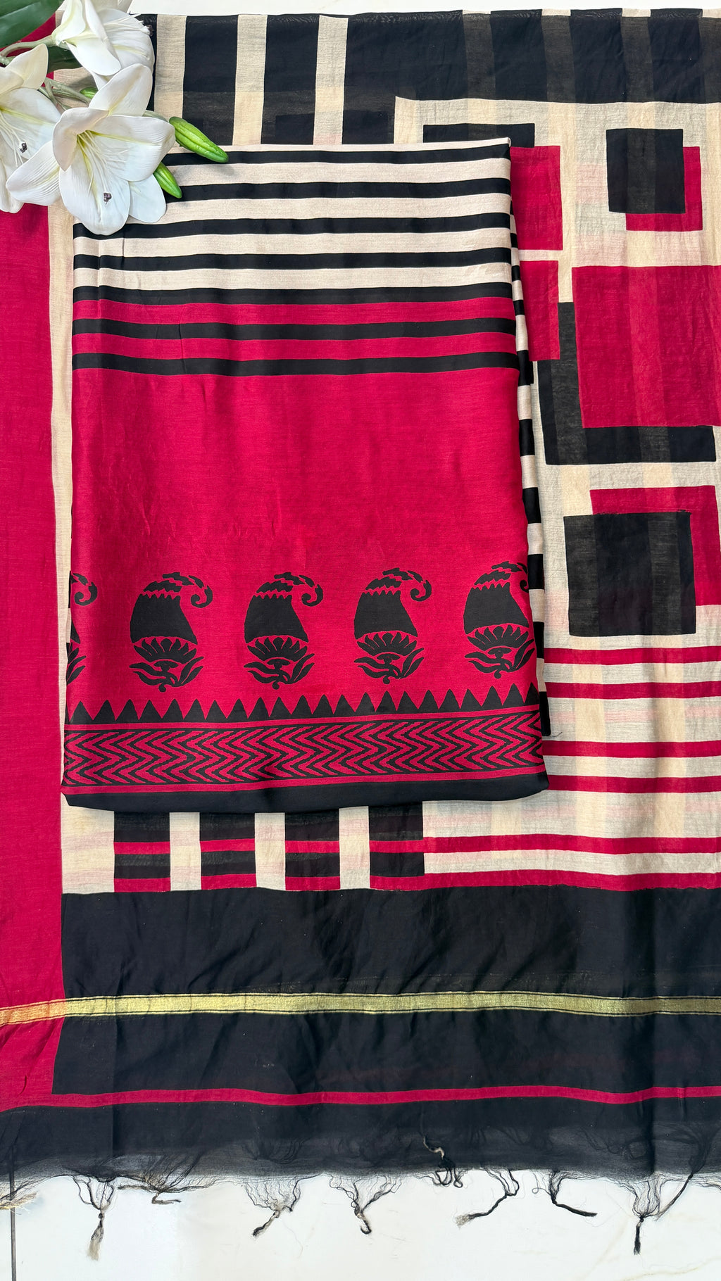 Pure Maheshwari Suit (Pink & Rust)