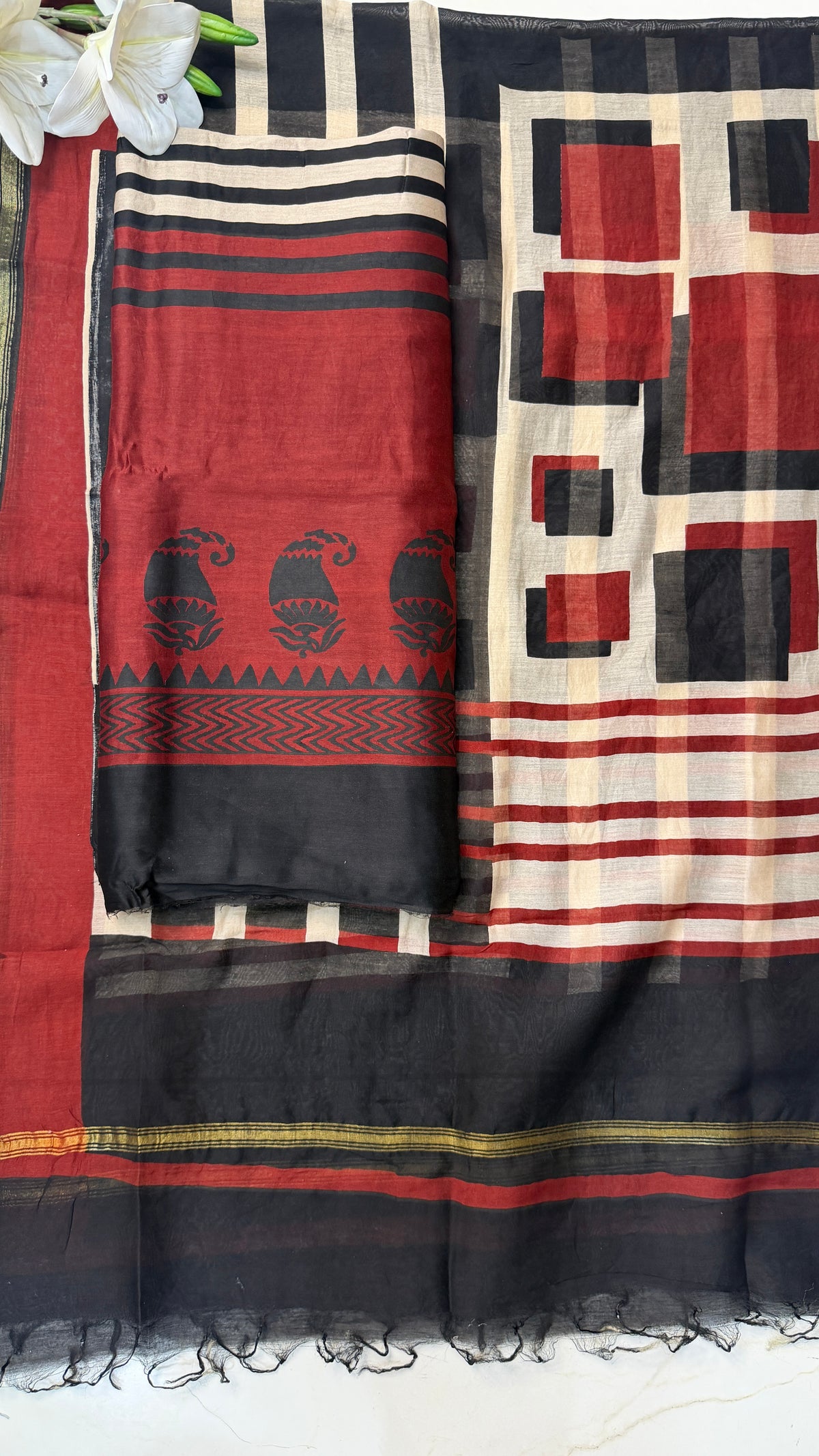 Pure Maheshwari Suit (Pink & Rust)