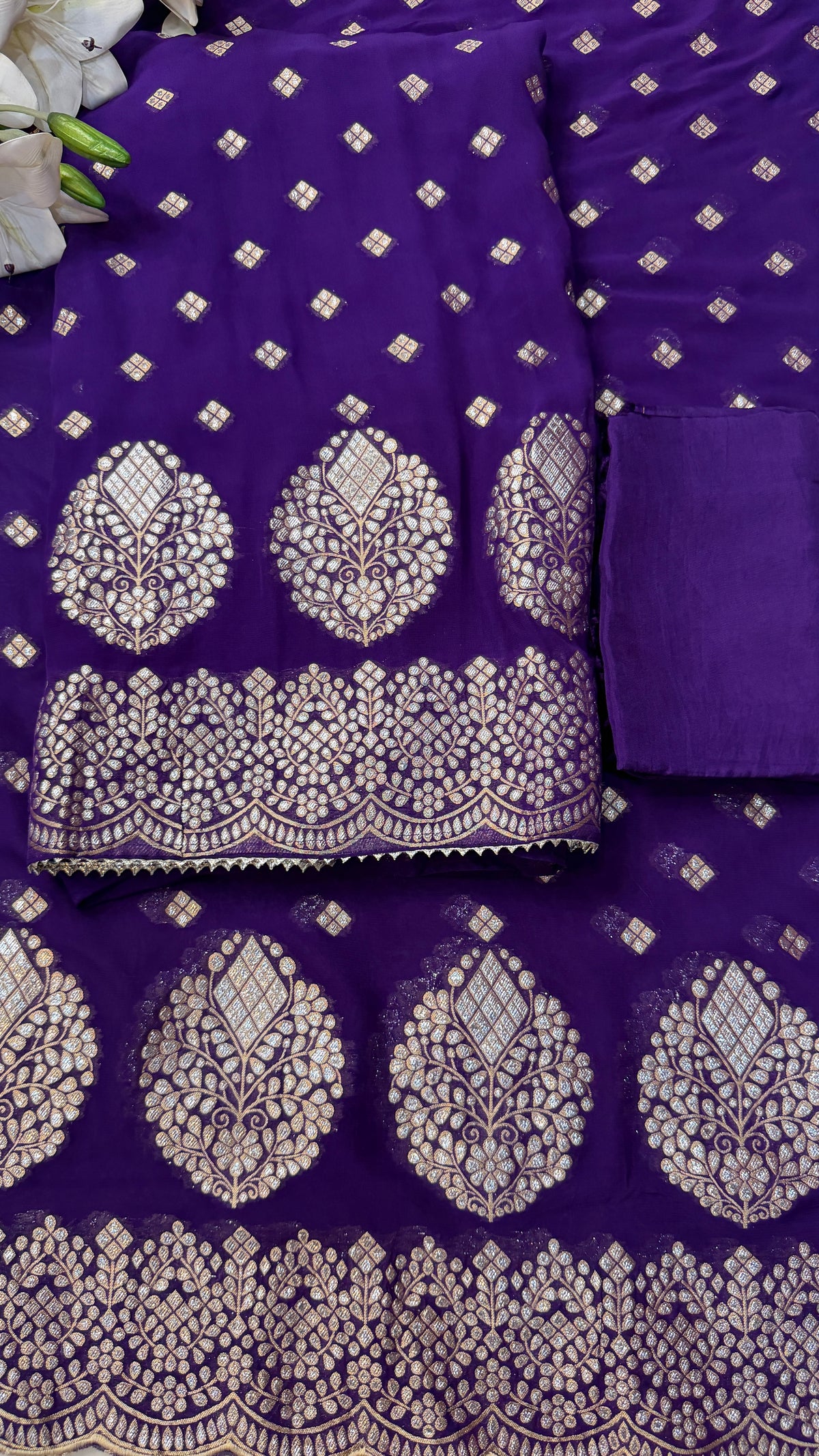 Banarasi Georgette Unstitched With Potli(3 Colours)