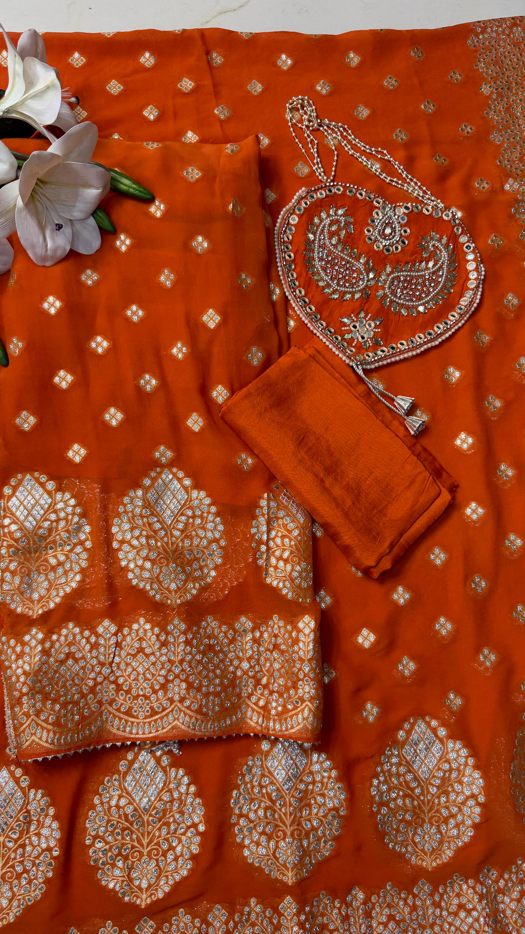 Banarasi Georgette Unstitched With Potli(3 Colours)