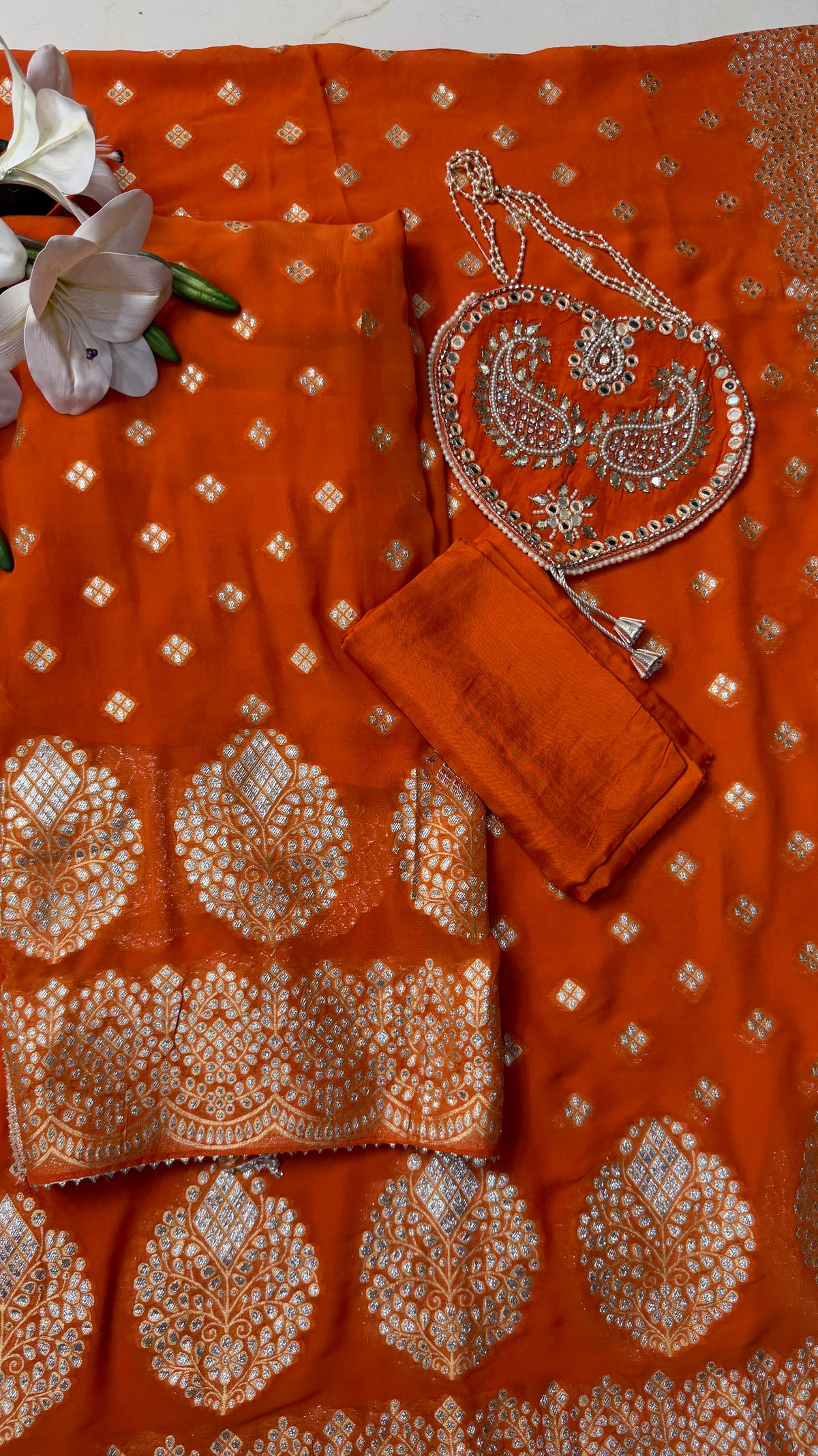 Banarasi Georgette Unstitched With Potli(3 Colours)