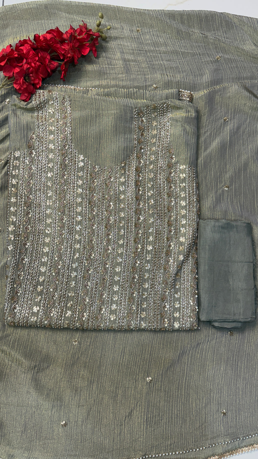 Premium Crush Tissue Handwork Suit(2 Colours)