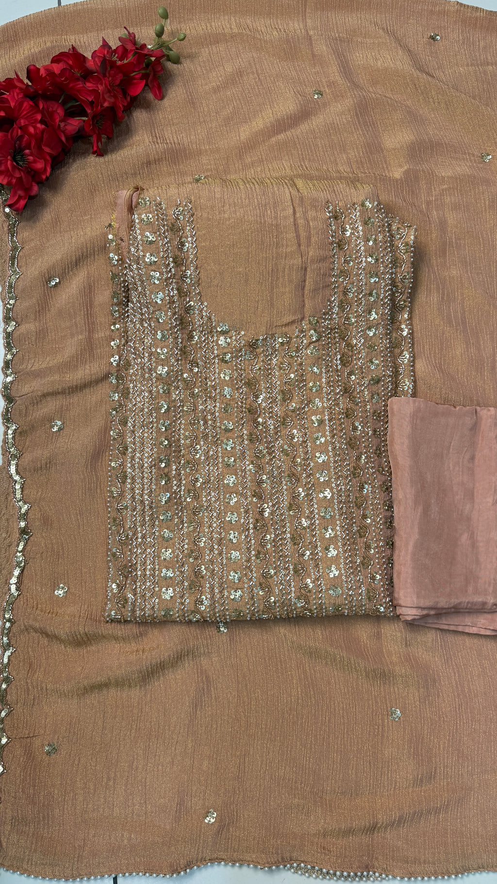 Premium Crush Tissue Handwork Suit(2 Colours)
