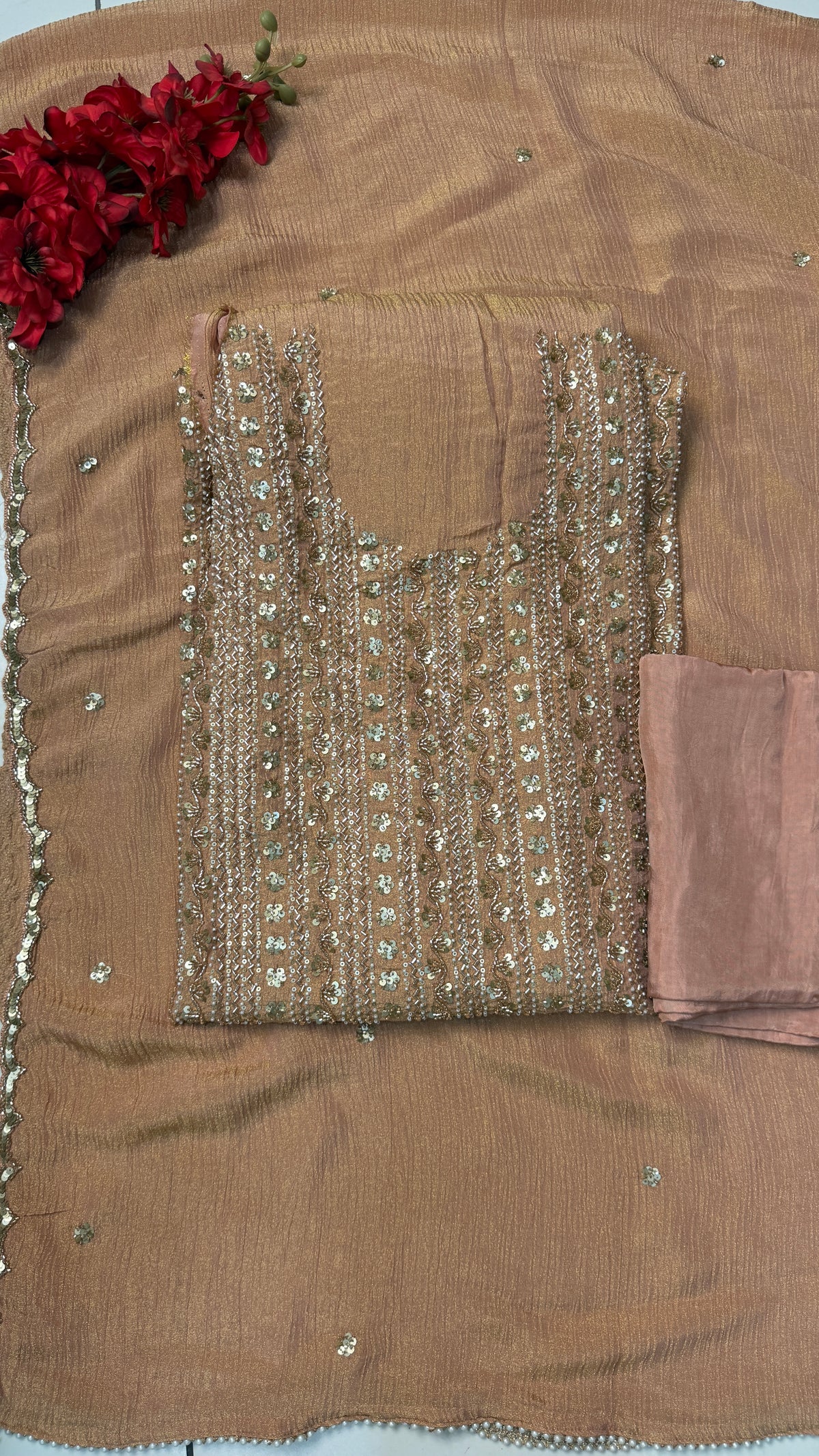 Premium Crush Tissue Handwork Suit(2 Colours)