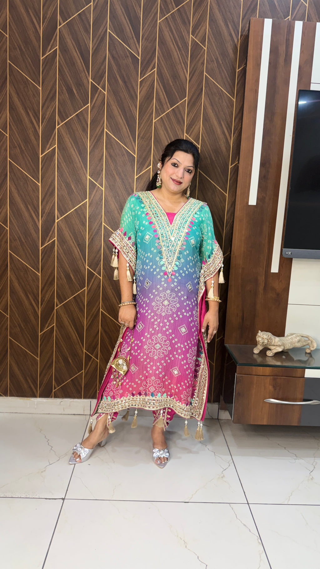 Crushed Tissue Kaftan with Tulip Pants