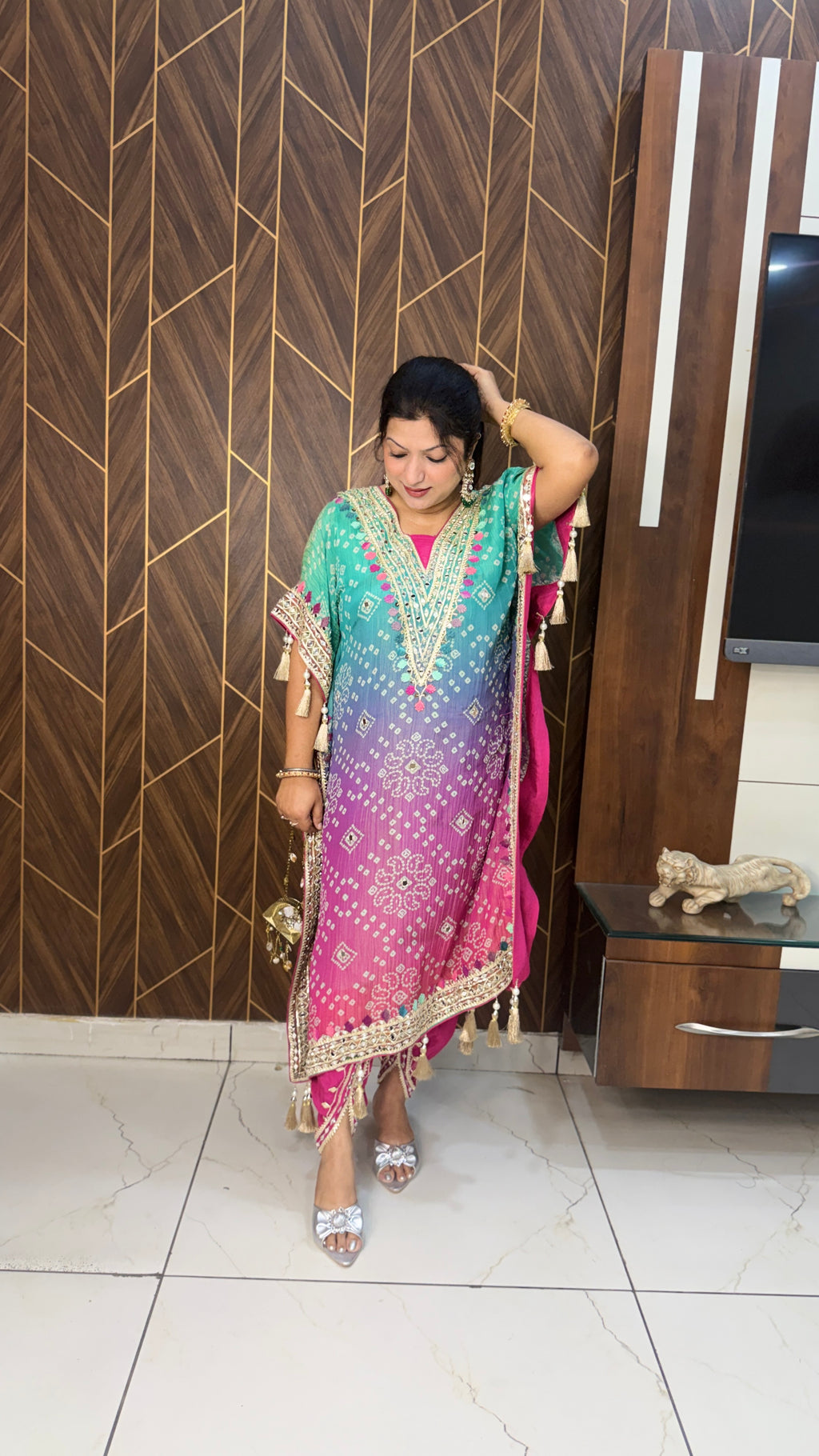 Crushed Tissue Kaftan with Tulip Pants