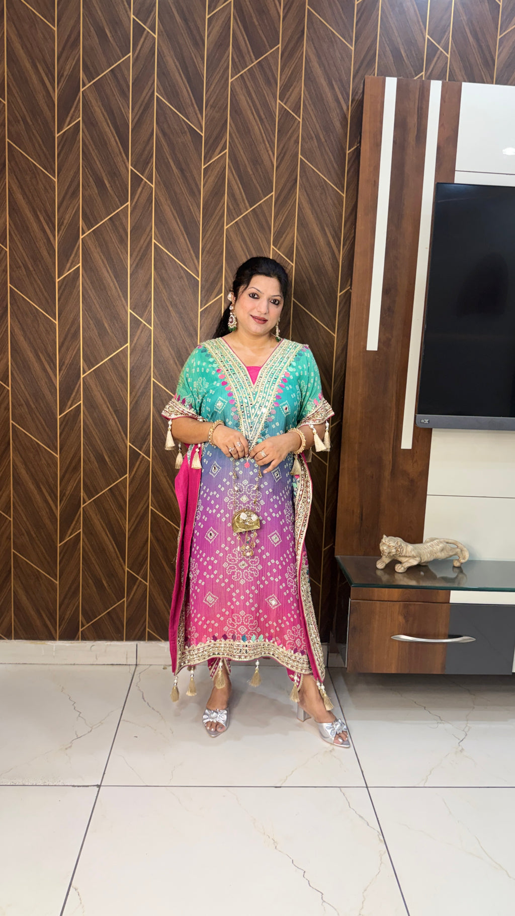 Crushed Tissue Kaftan with Tulip Pants