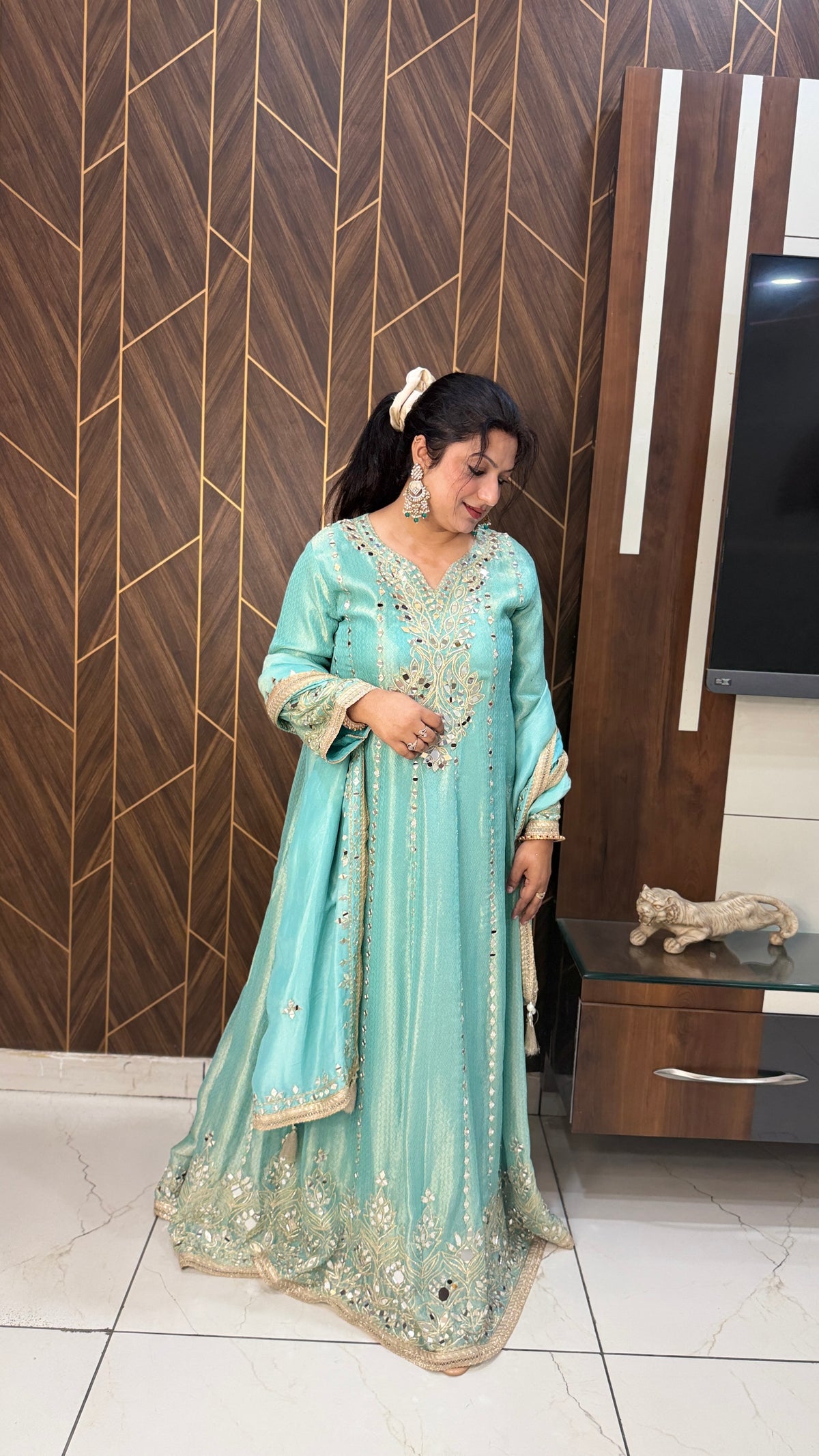 Pure Shimmer Tissue Stitched Anarkali