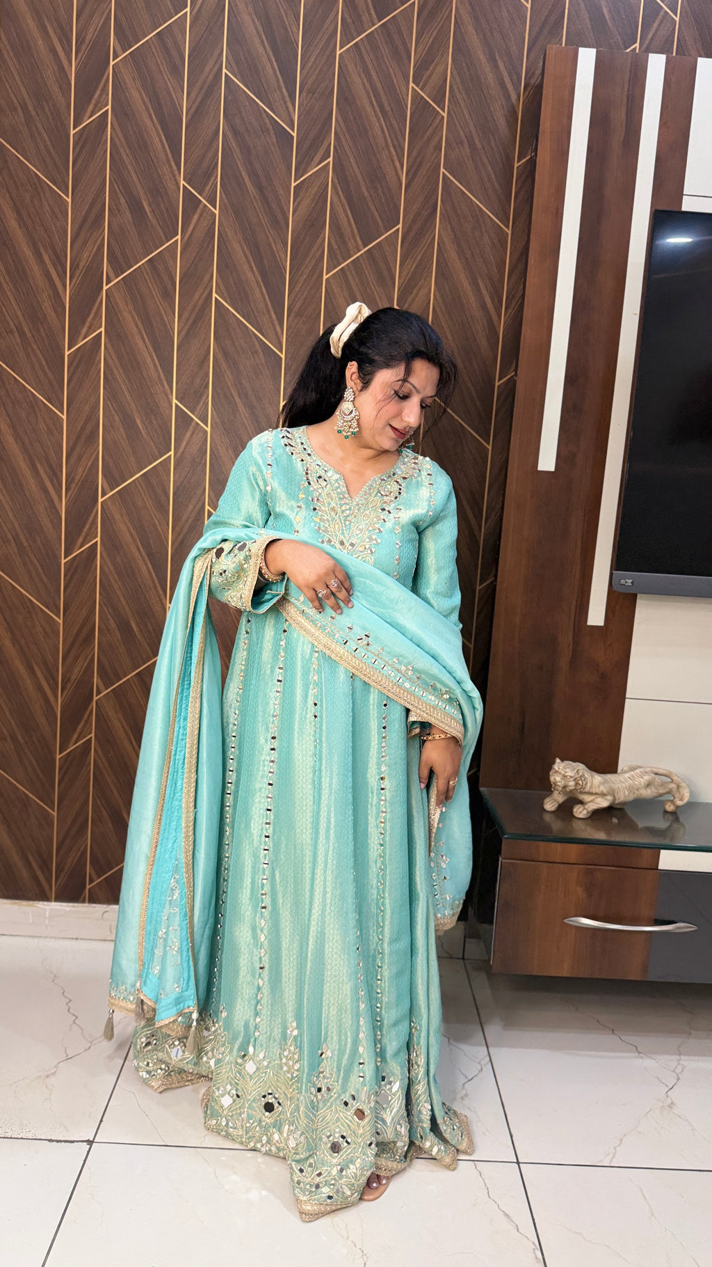Pure Shimmer Tissue Stitched Anarkali