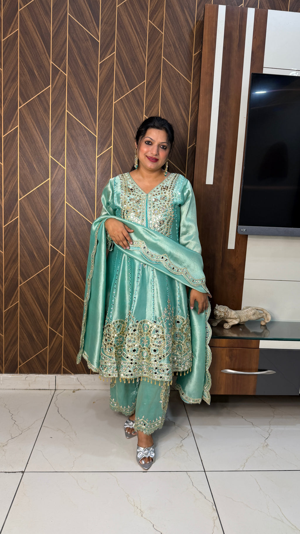 Blue Mirror Work Anarkali Set