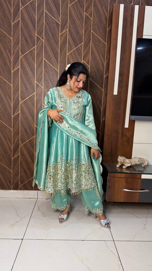Blue Mirror Work Anarkali Set