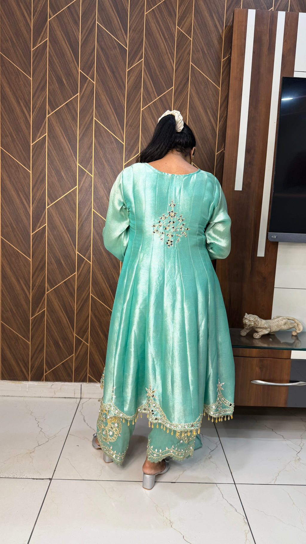 Blue Mirror Work Anarkali Set