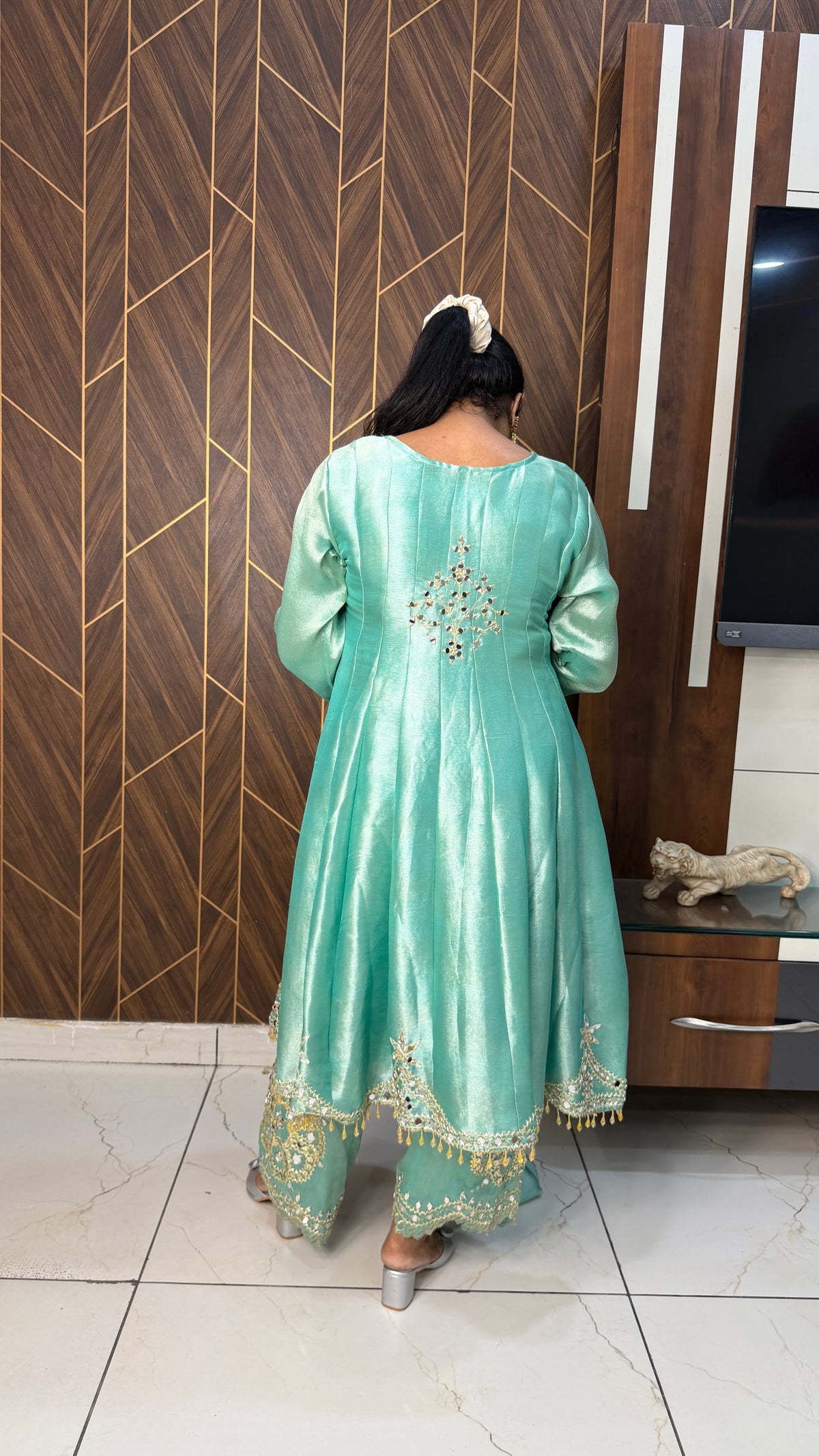 Blue Mirror Work Anarkali Set