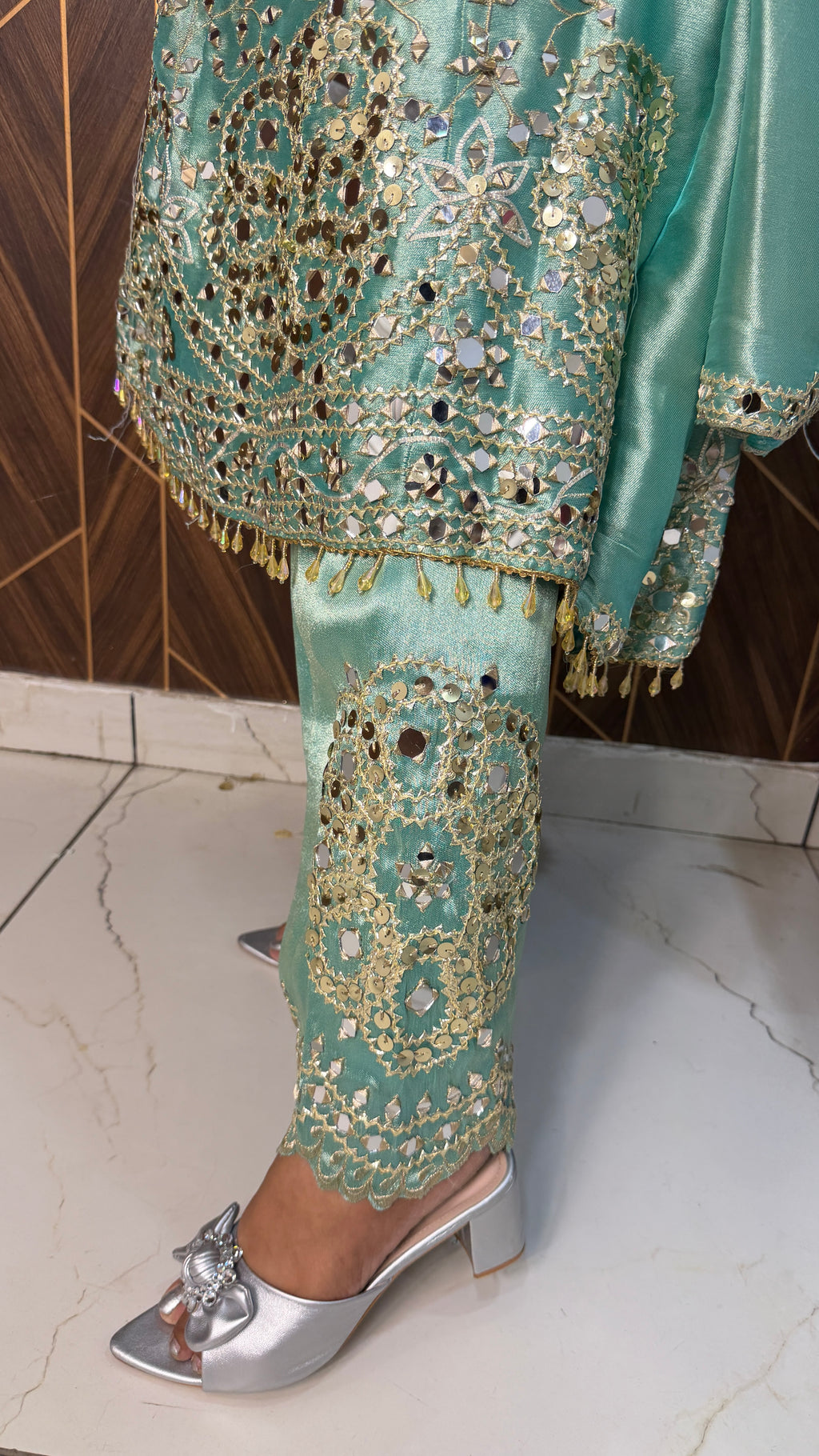 Blue Mirror Work Anarkali Set