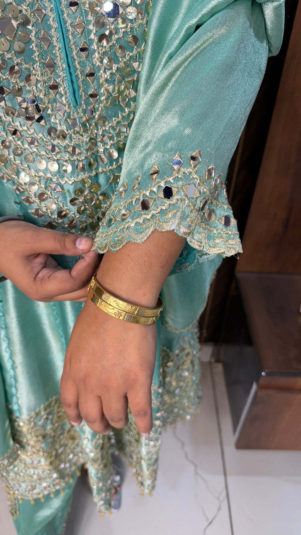 Blue Mirror Work Anarkali Set