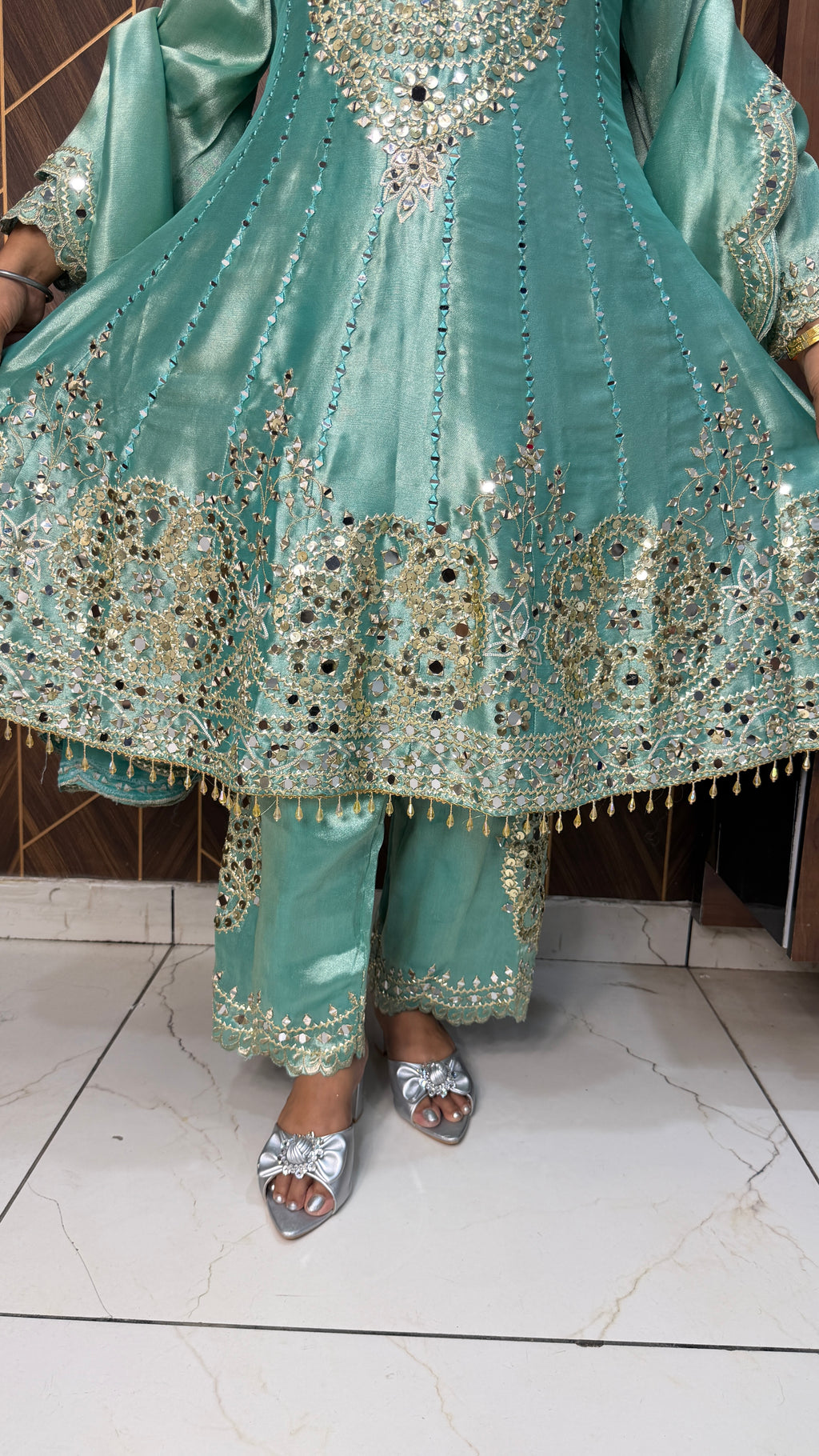 Blue Mirror Work Anarkali Set