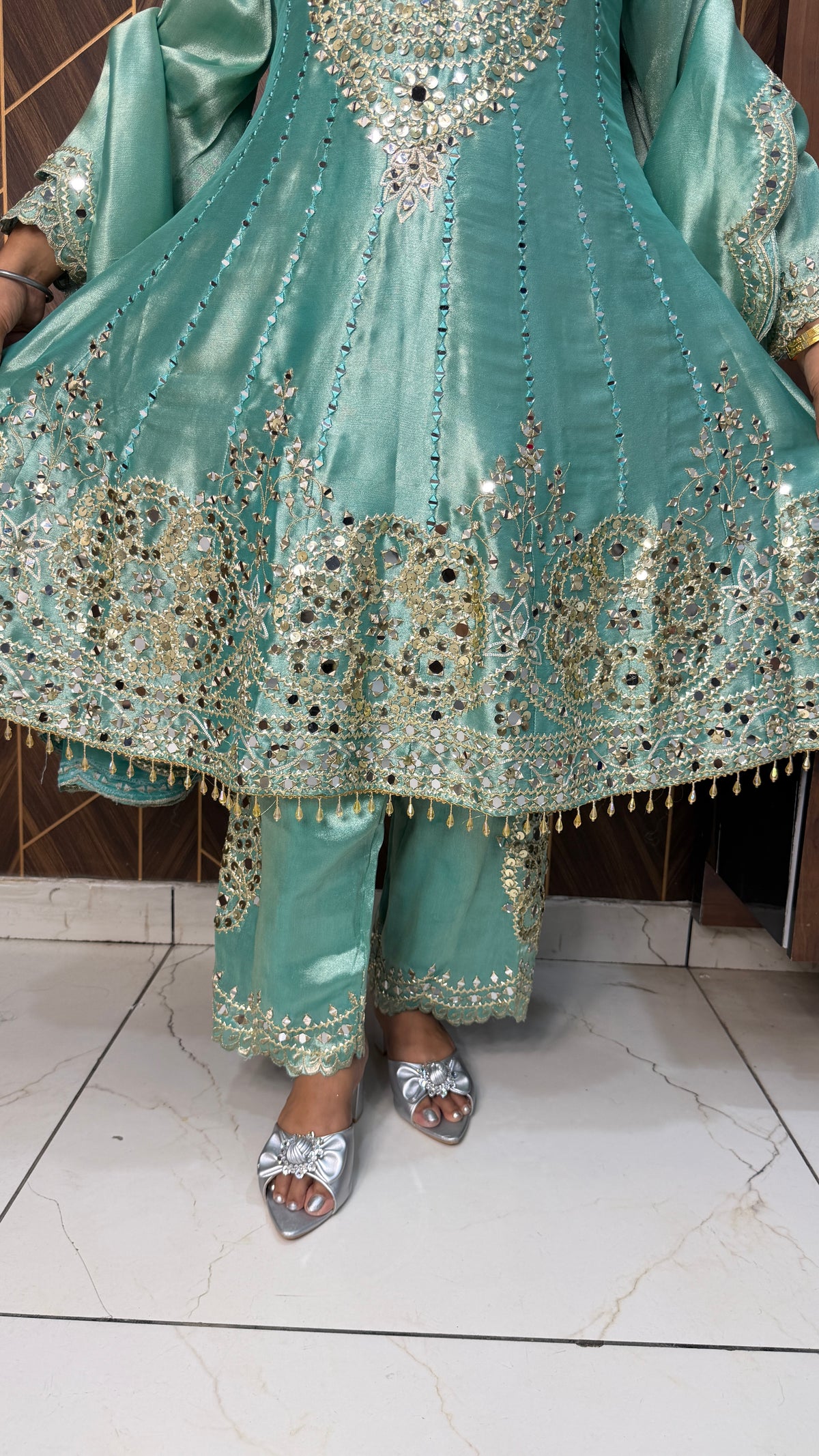Blue Mirror Work Anarkali Set
