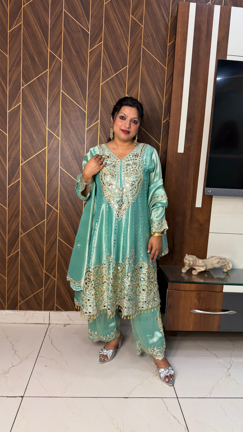 Blue Mirror Work Anarkali Set