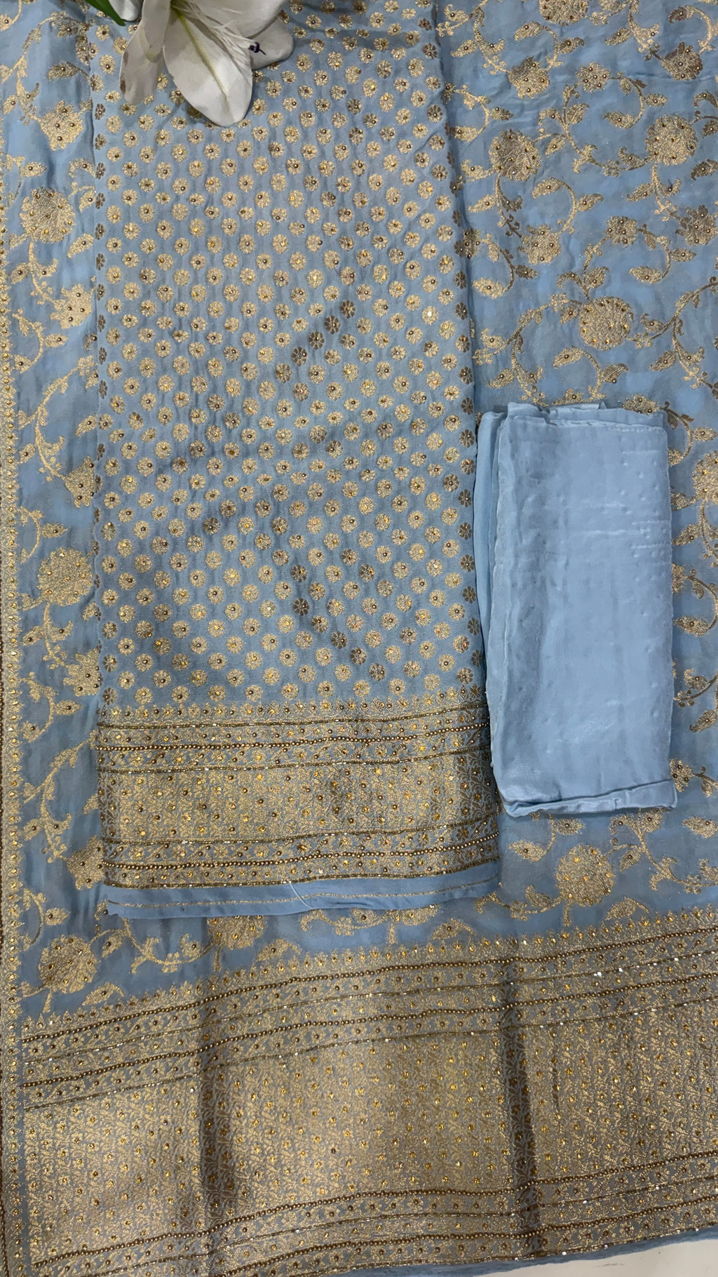 Luxurious Banarasi Georgette Khaddi Unstitched Suit(2 Colours)