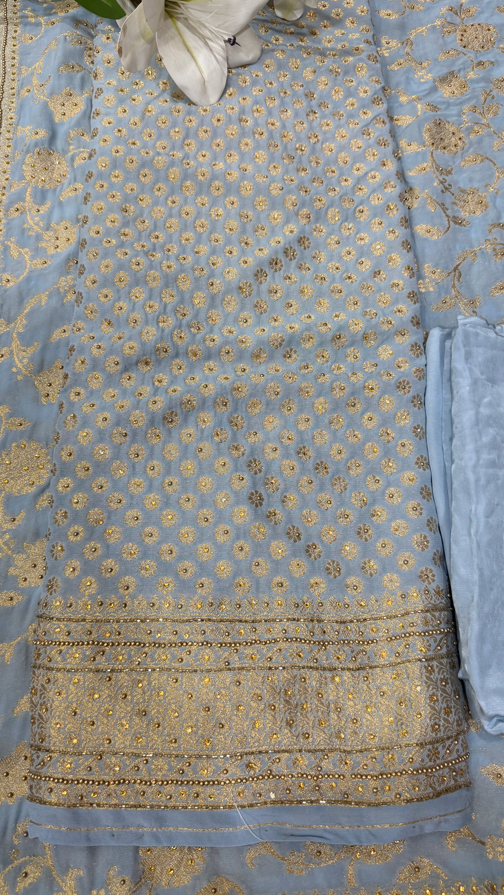 Luxurious Banarasi Georgette Khaddi Unstitched Suit(2 Colours)