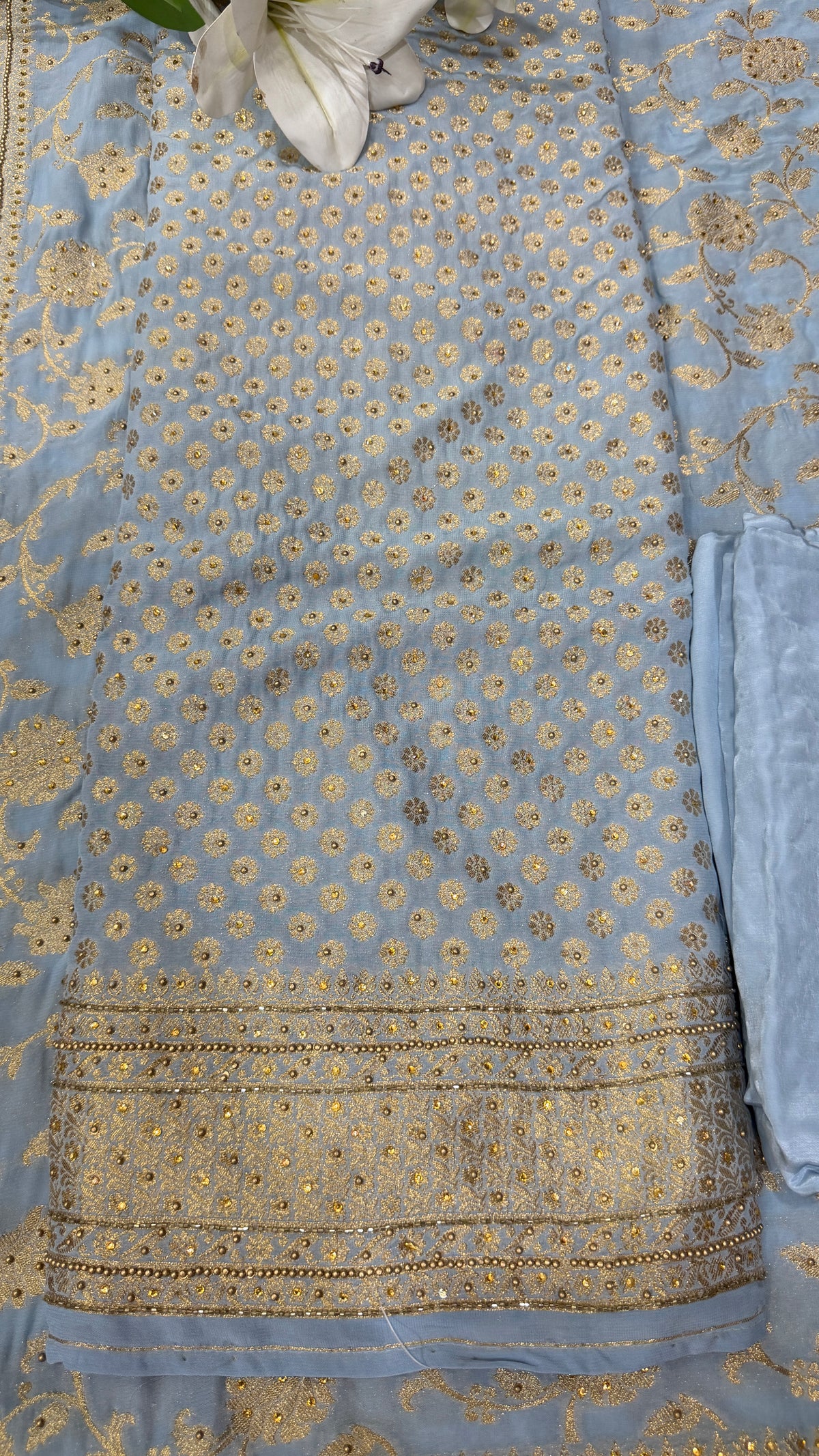 Luxurious Banarasi Georgette Khaddi Unstitched Suit(2 Colours)