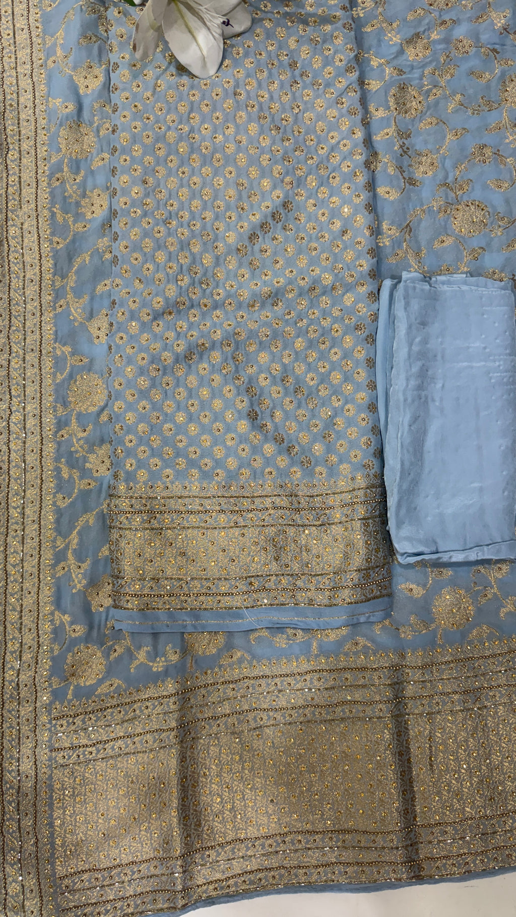 Luxurious Banarasi Georgette Khaddi Unstitched Suit(2 Colours)
