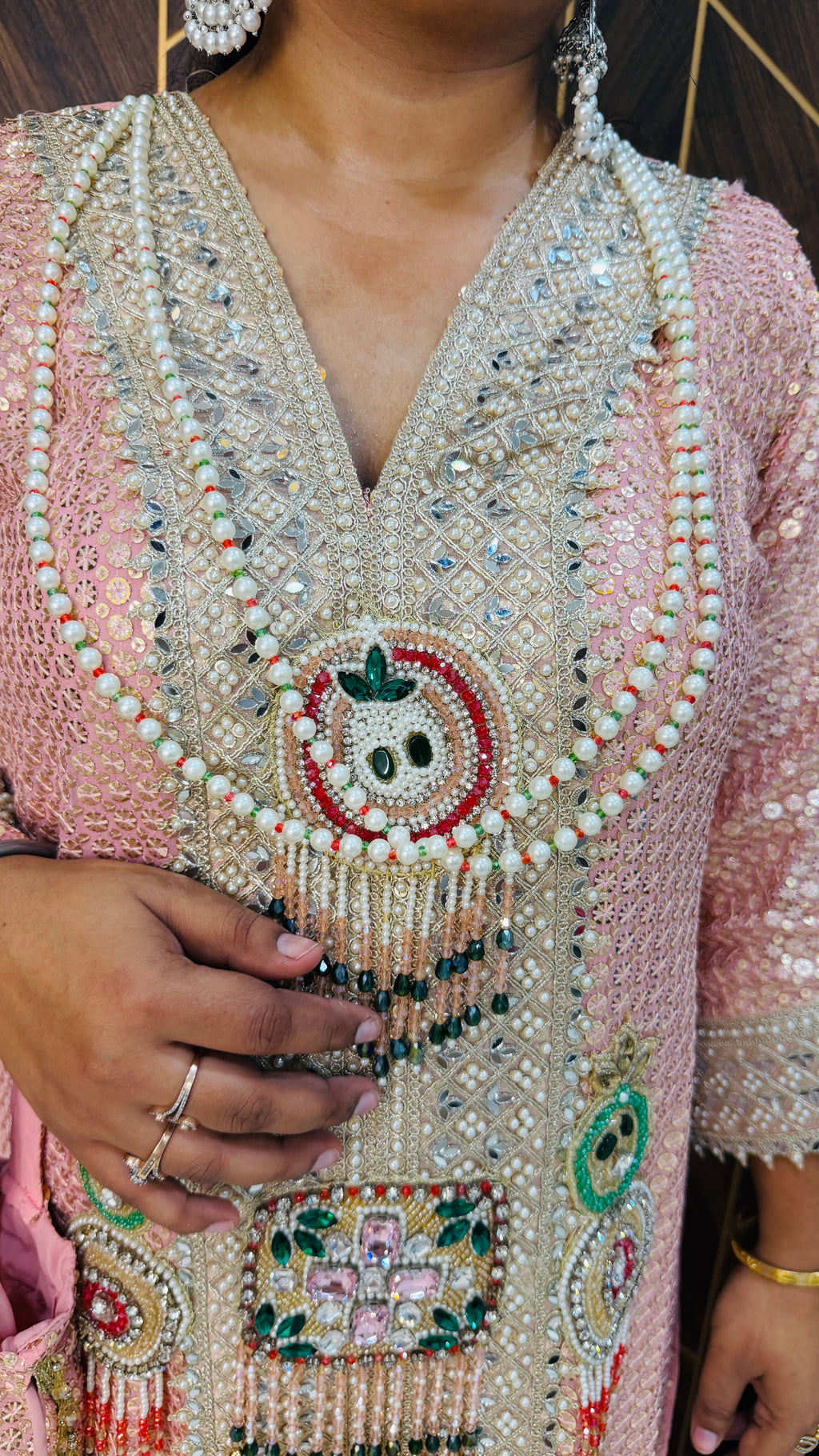 Peach Hand Embellished Long Dress
