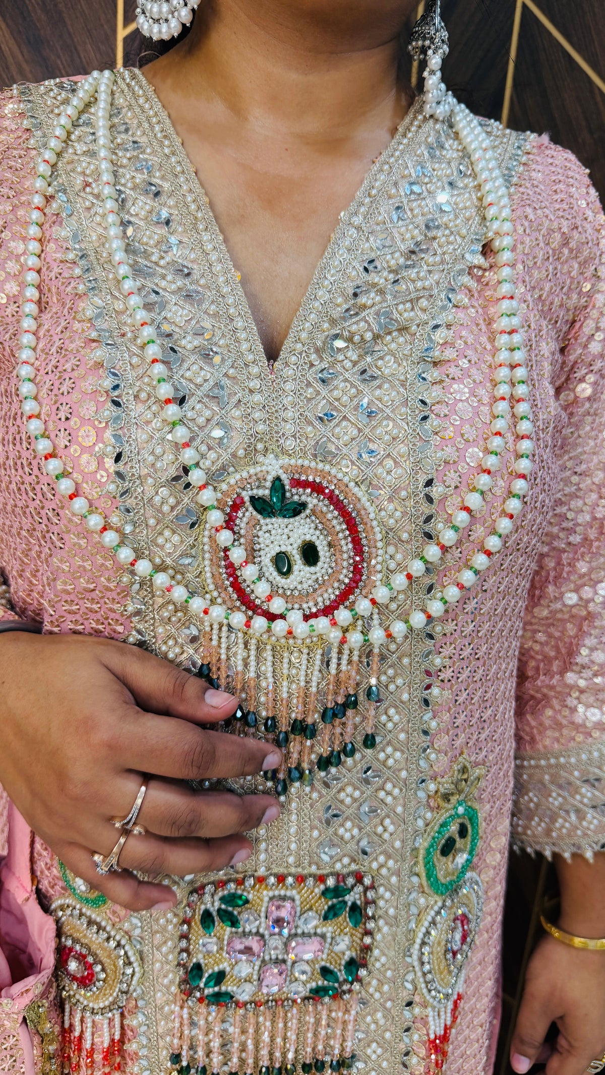 Peach Hand Embellished Long Dress
