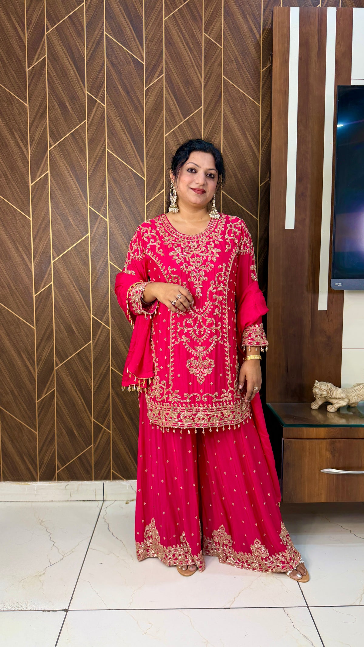Pure Chinon Handwork Sharara Suit Set(3 Colours)