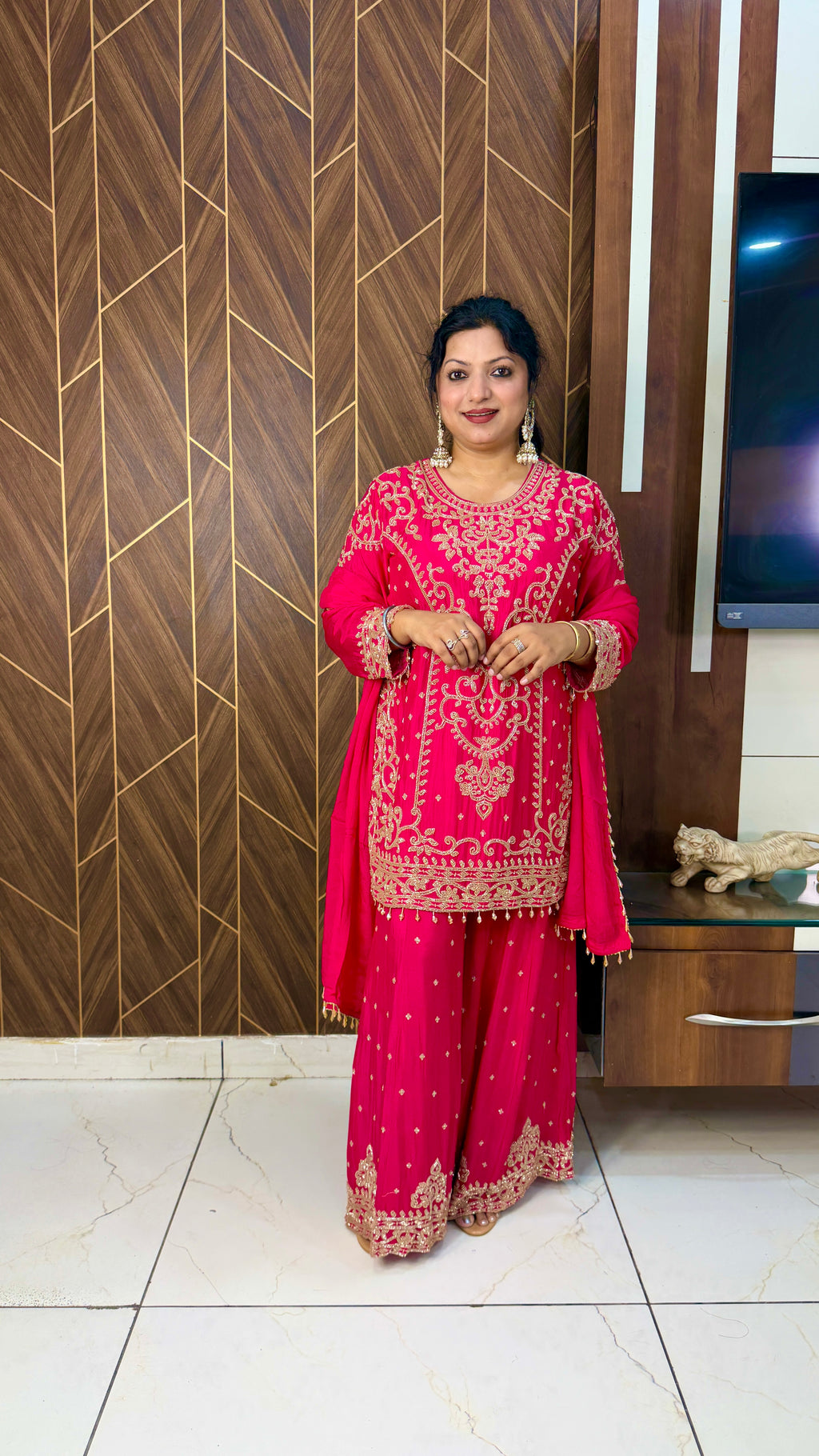 Pure Chinon Handwork Sharara Suit Set(3 Colours)
