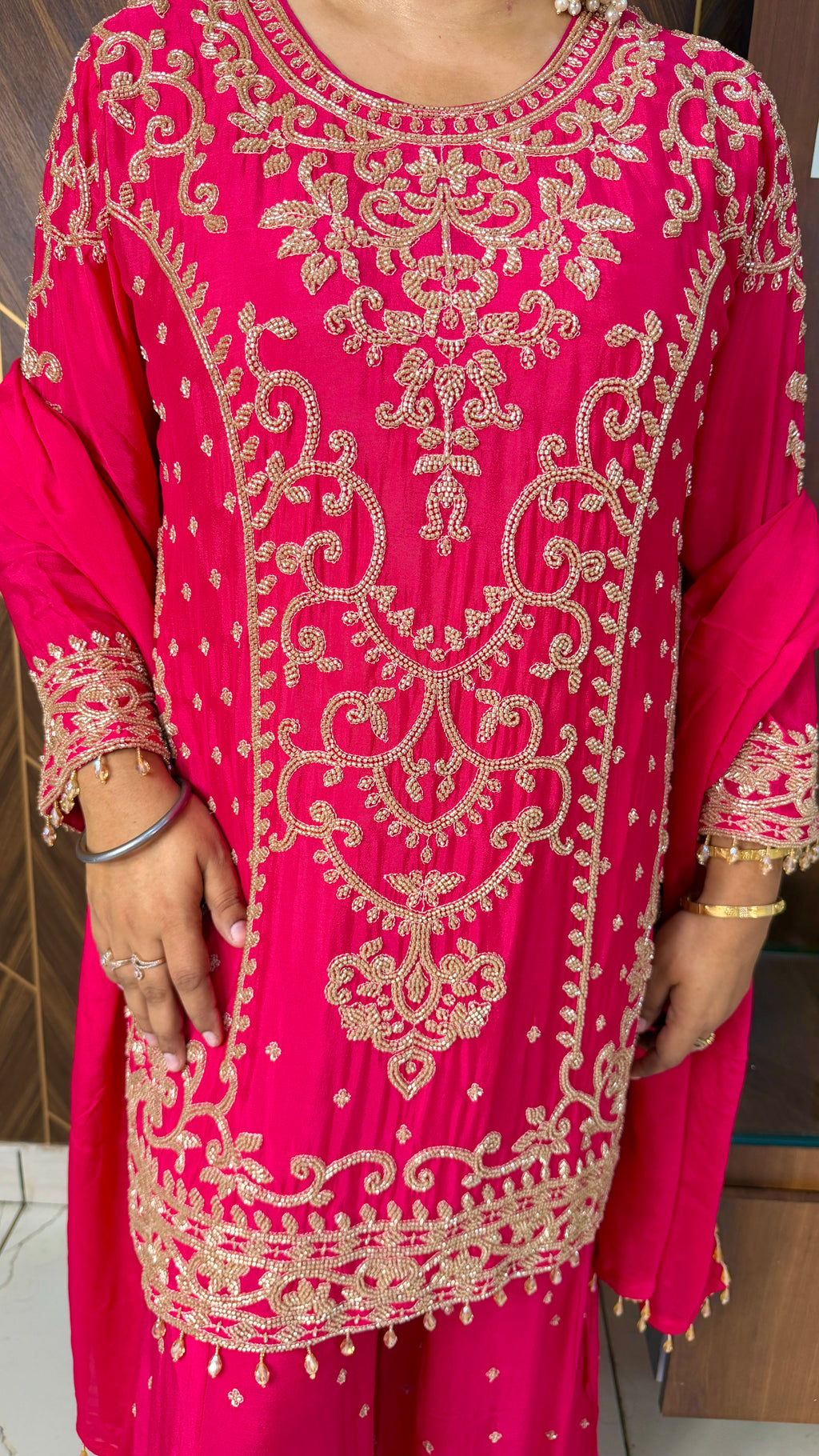 Pure Chinon Handwork Sharara Suit Set(3 Colours)