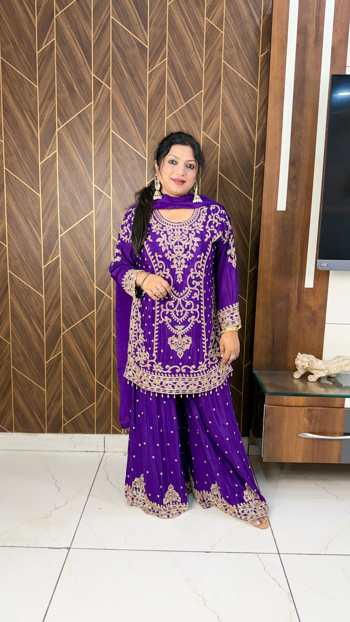 Pure Chinon Handwork Sharara Suit Set(3 Colours)