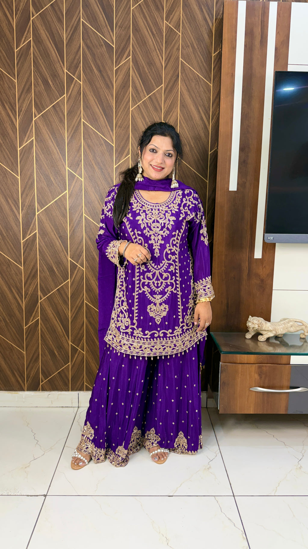 Pure Chinon Handwork Sharara Suit Set(3 Colours)