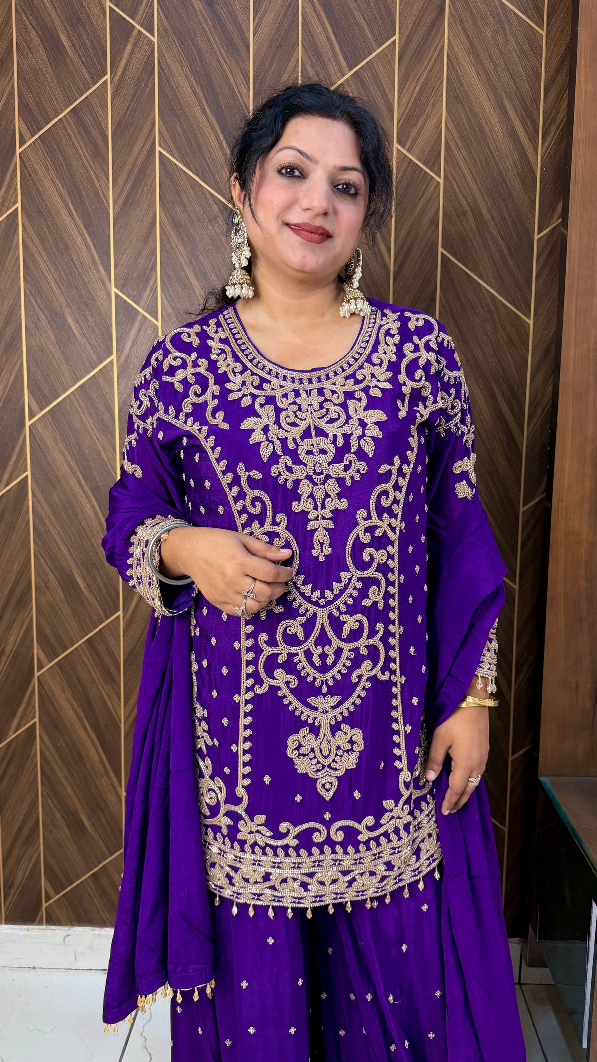Pure Chinon Handwork Sharara Suit Set(3 Colours)