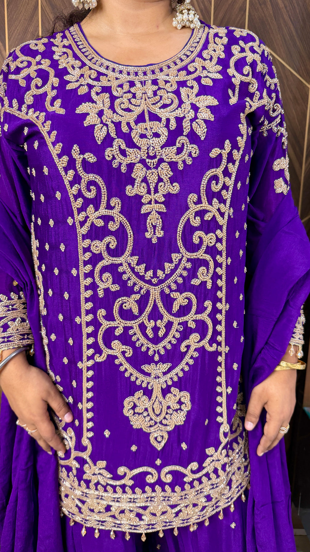 Pure Chinon Handwork Sharara Suit Set(3 Colours)