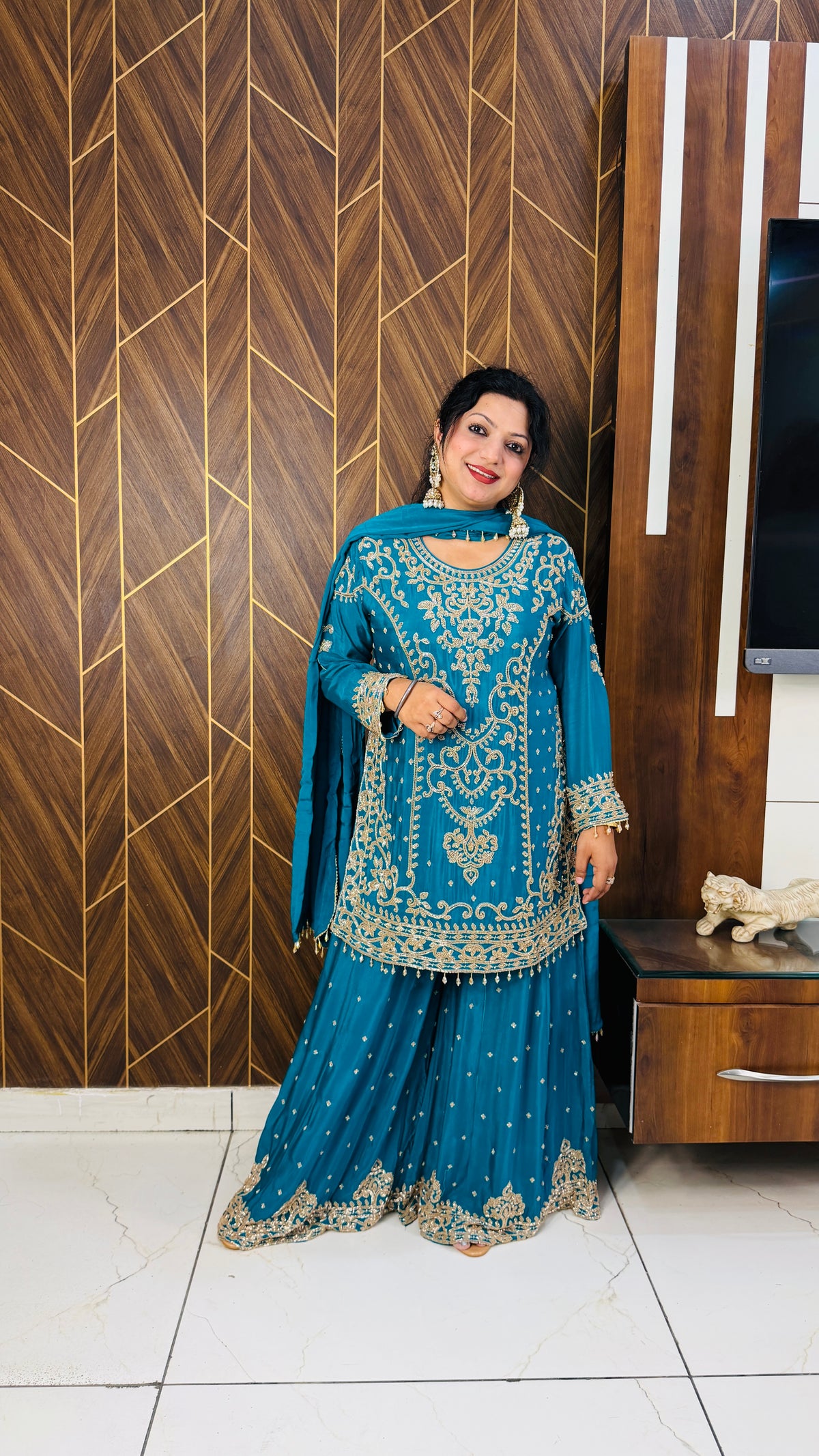 Pure Chinon Handwork Sharara Suit Set(3 Colours)