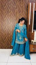 Pure Chinon Handwork Sharara Suit Set(3 Colours)