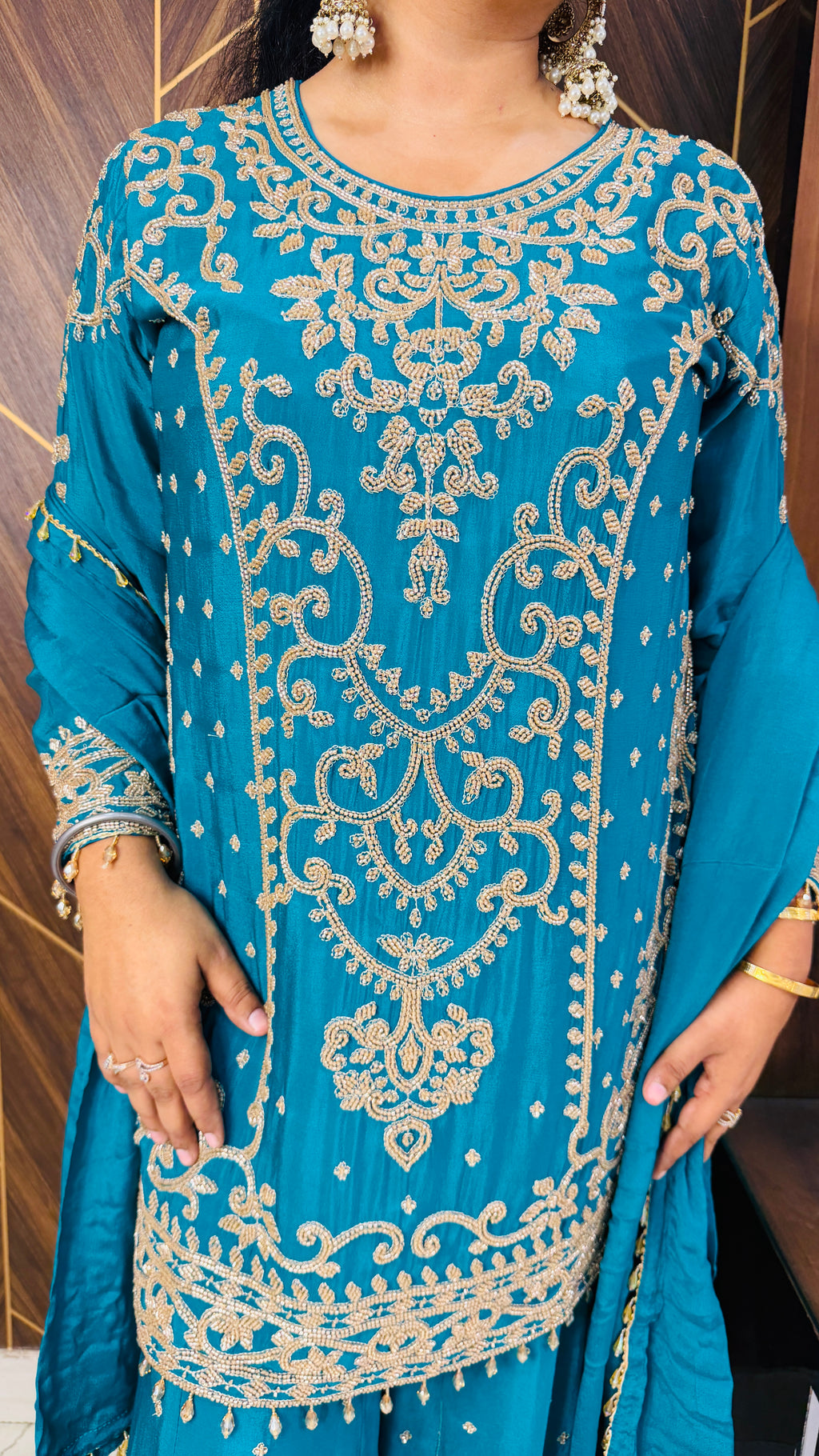 Pure Chinon Handwork Sharara Suit Set(3 Colours)