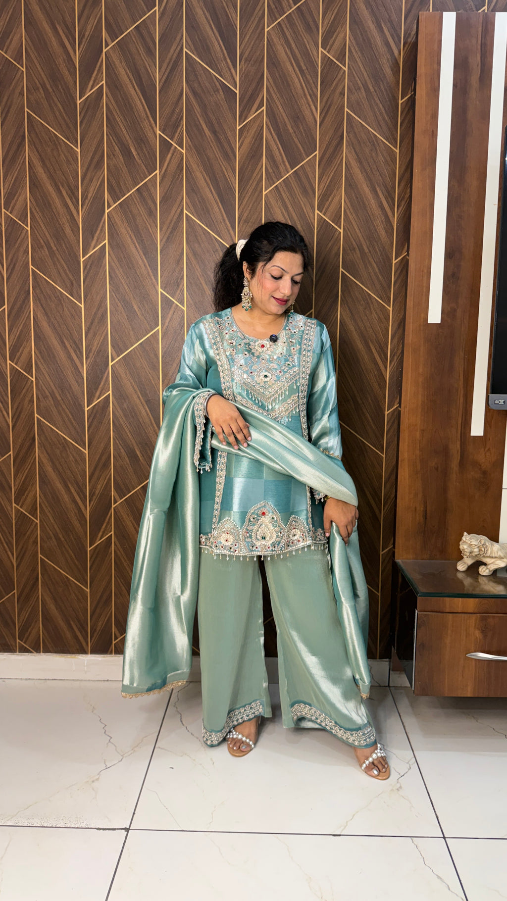 Pearl Embellished Designer Suit Set(3 Colours)