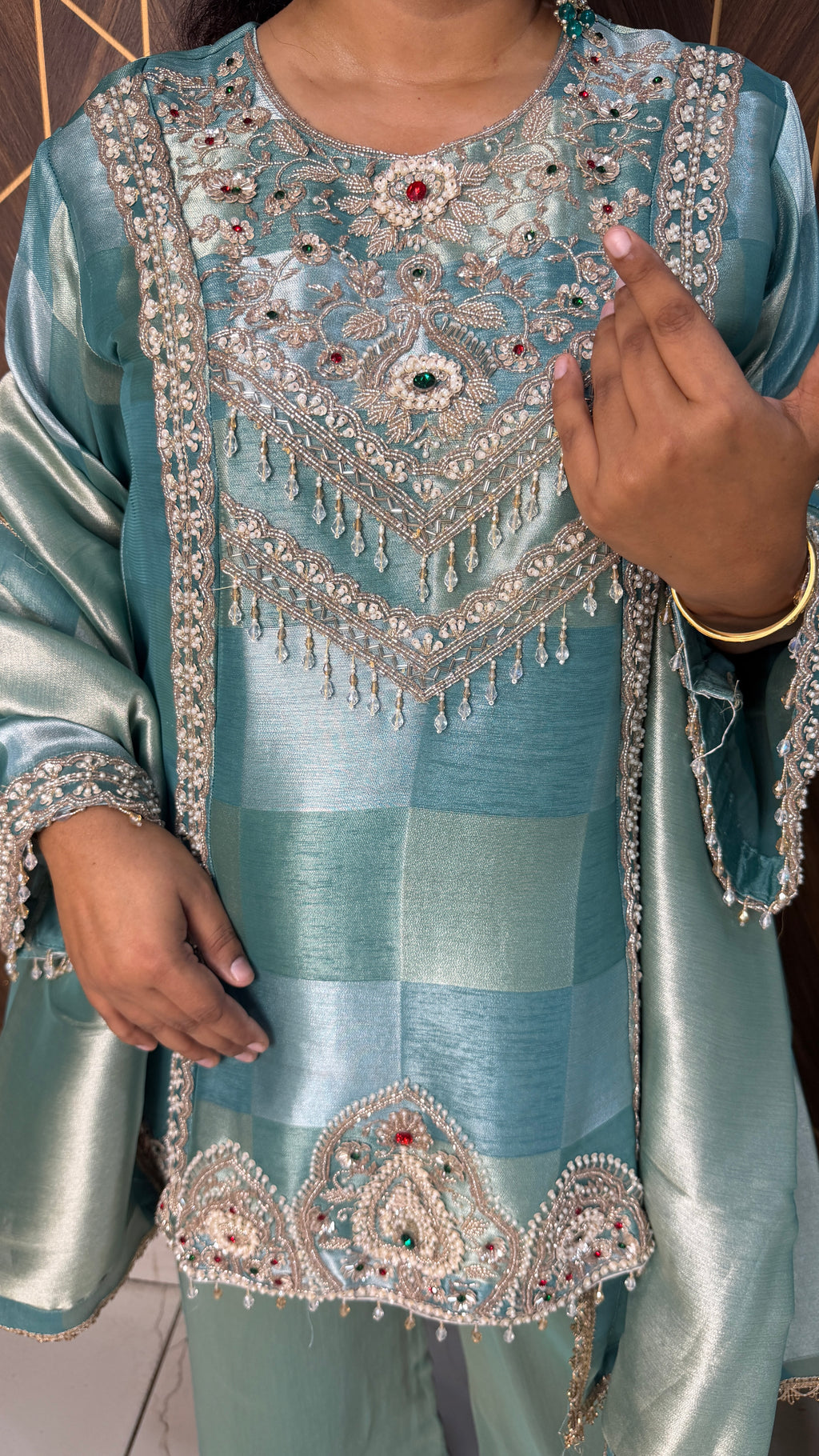 Pearl Embellished Designer Suit Set(3 Colours)