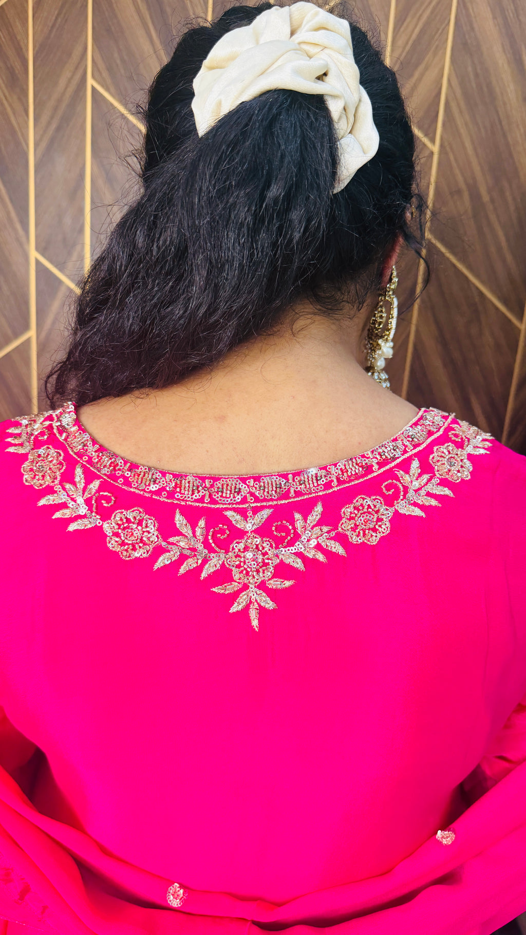Pure Chinon Fabric Handwork Embellished in Hot Pink