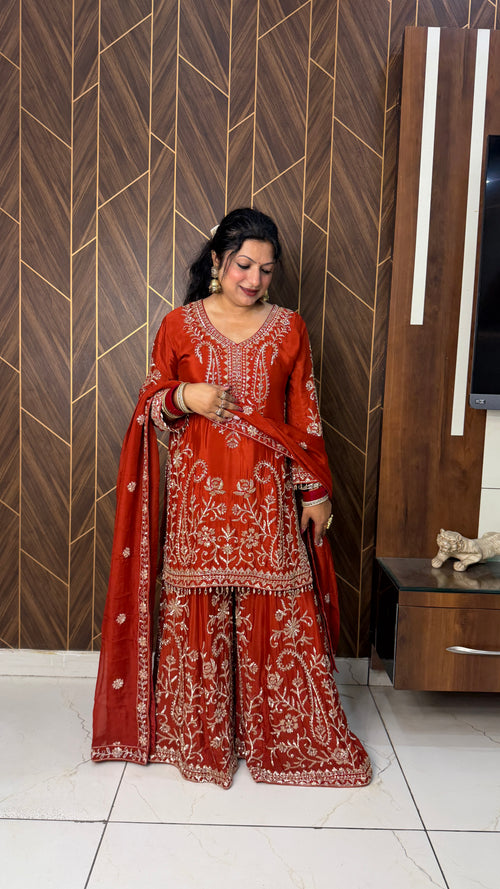 Dilruba Heavy Handwork Work Sharara Suit Set(2 Colours)