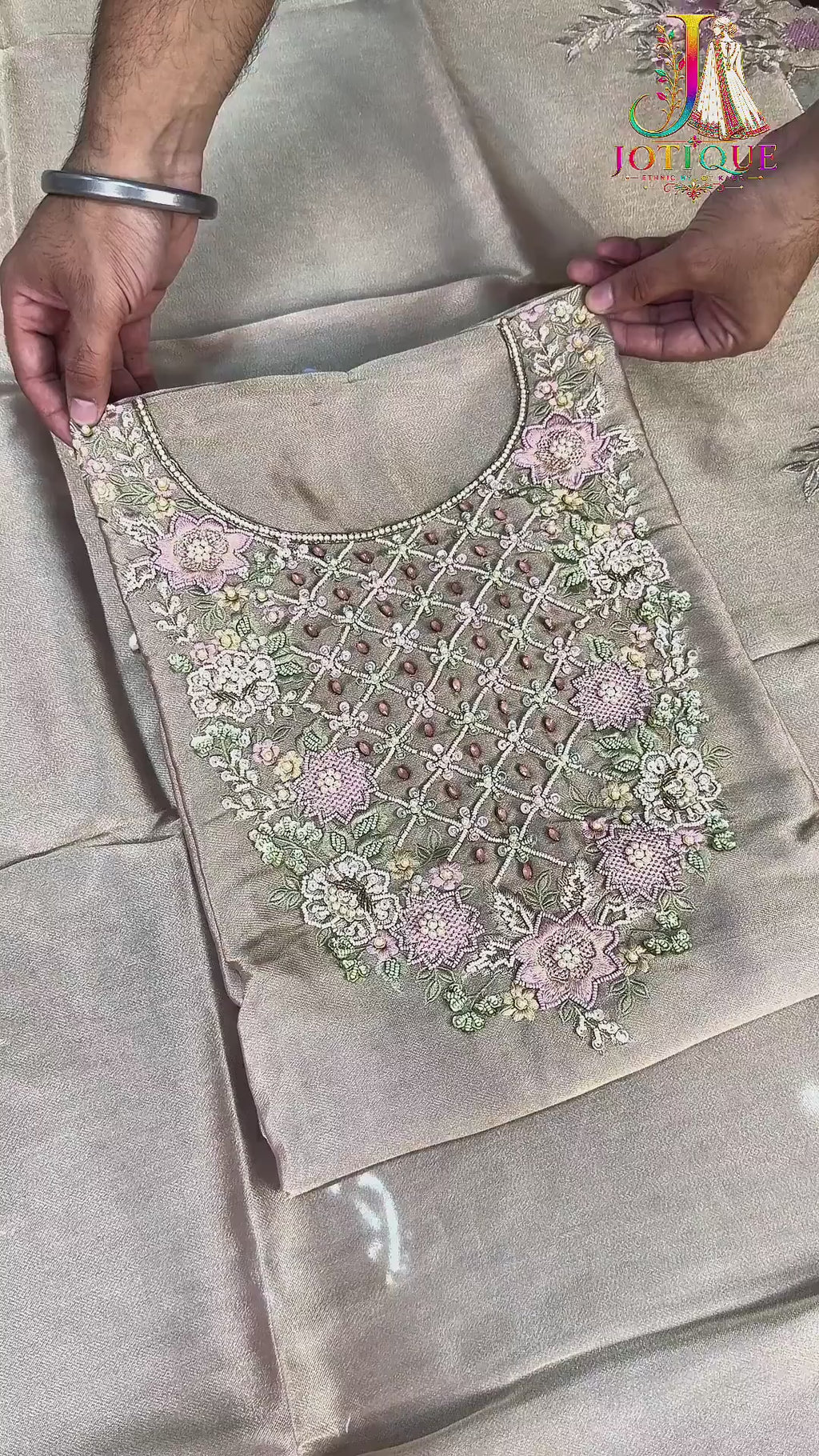 Premium Giraffe Tissue Hand Embellished Unstitched Suit(2 Colours)